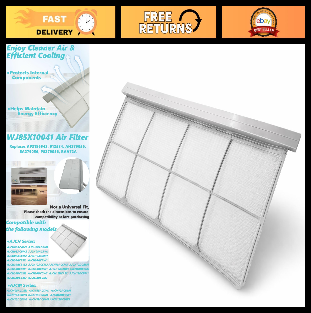 Air Filter Replacement for GE Room Air Conditioner – Compatible WJ85X10041, AP31