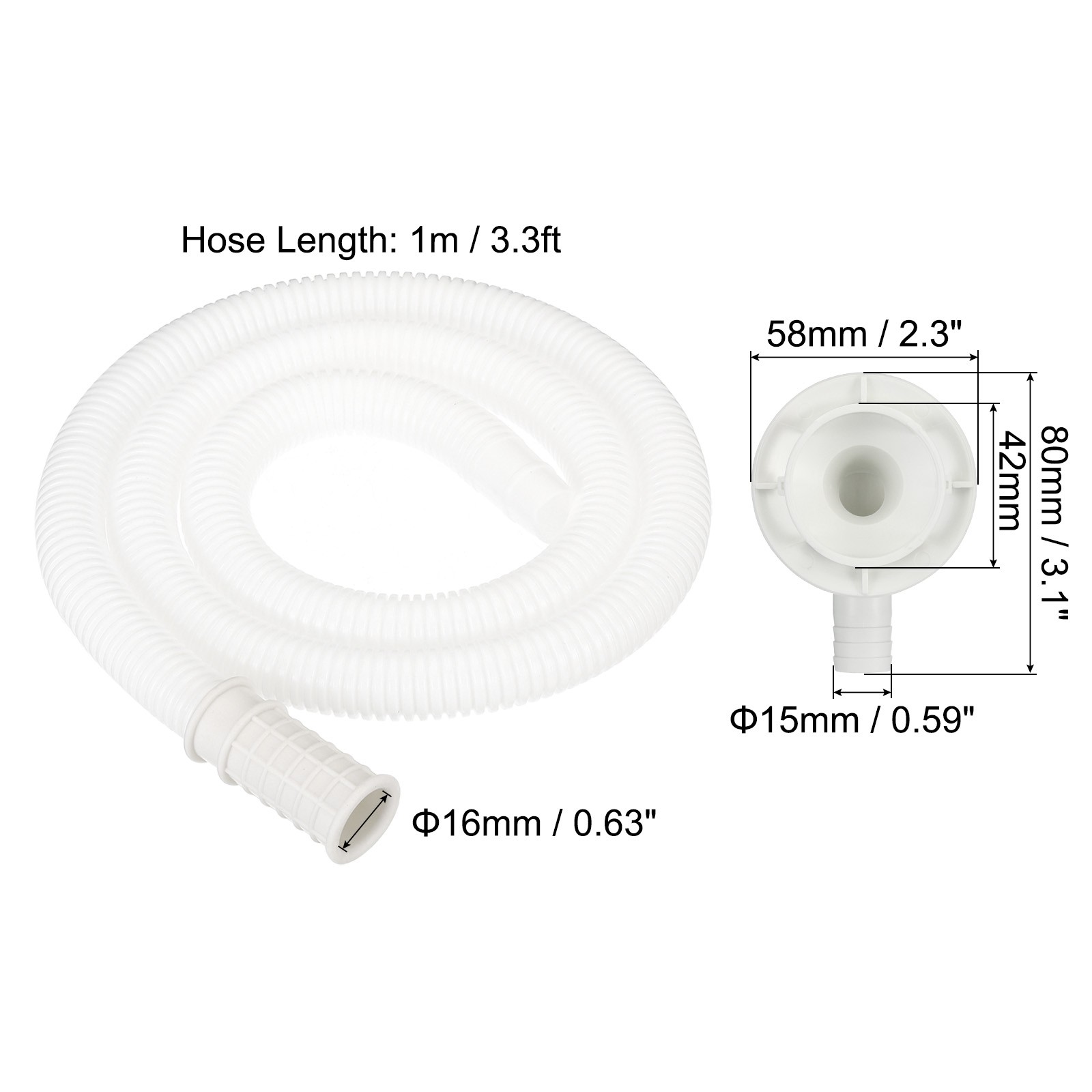 3.3ft Air Conditioner Drain Hose Kit, Hose with Clamp Connector 1, White
