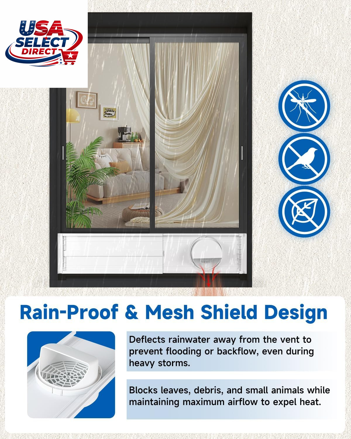 2026 Portable Air Conditioner Window Kit with Exhaust Hose & Rain Guard