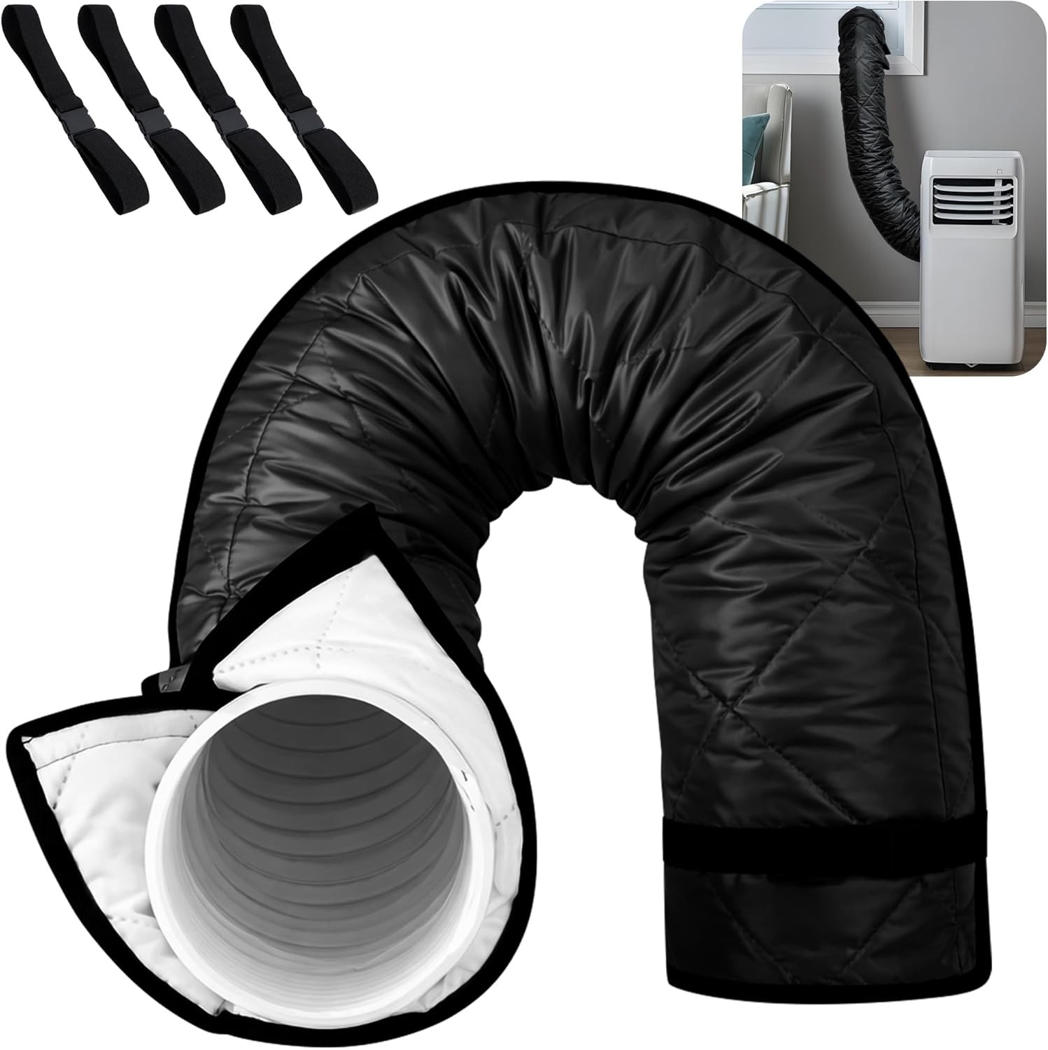 Portable AC Hose Insulator Sleeve Cover Black 59 »L Fits 5-5.9 Duct