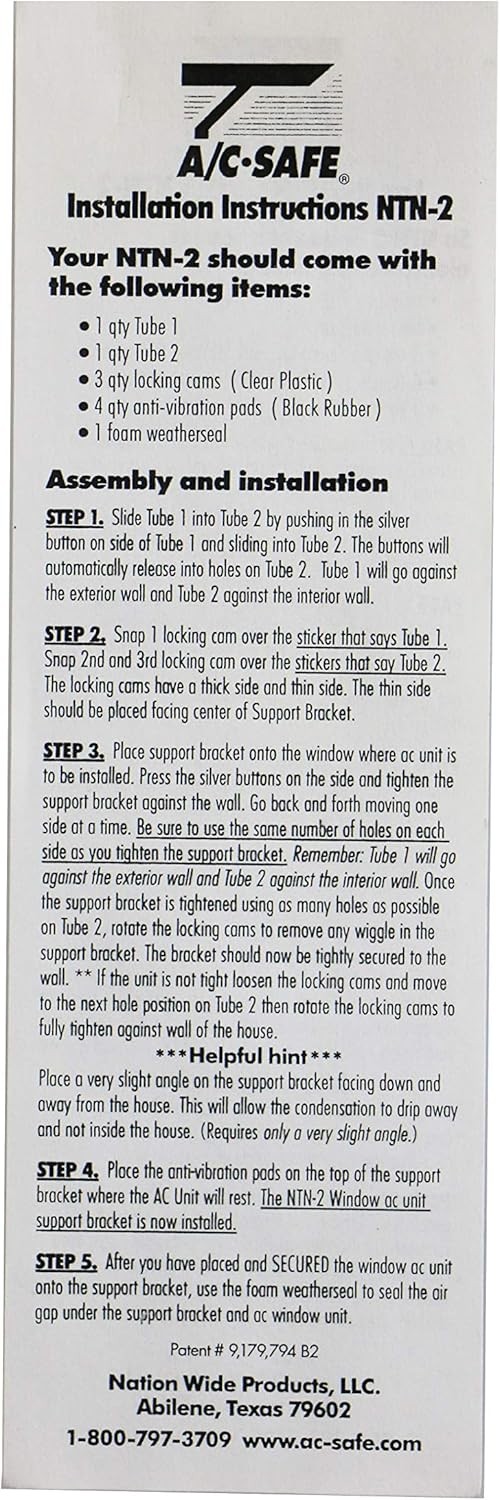 A C Tubular No Tool Support Bracket for Window Air Conditioners Up to 100 Lbs.