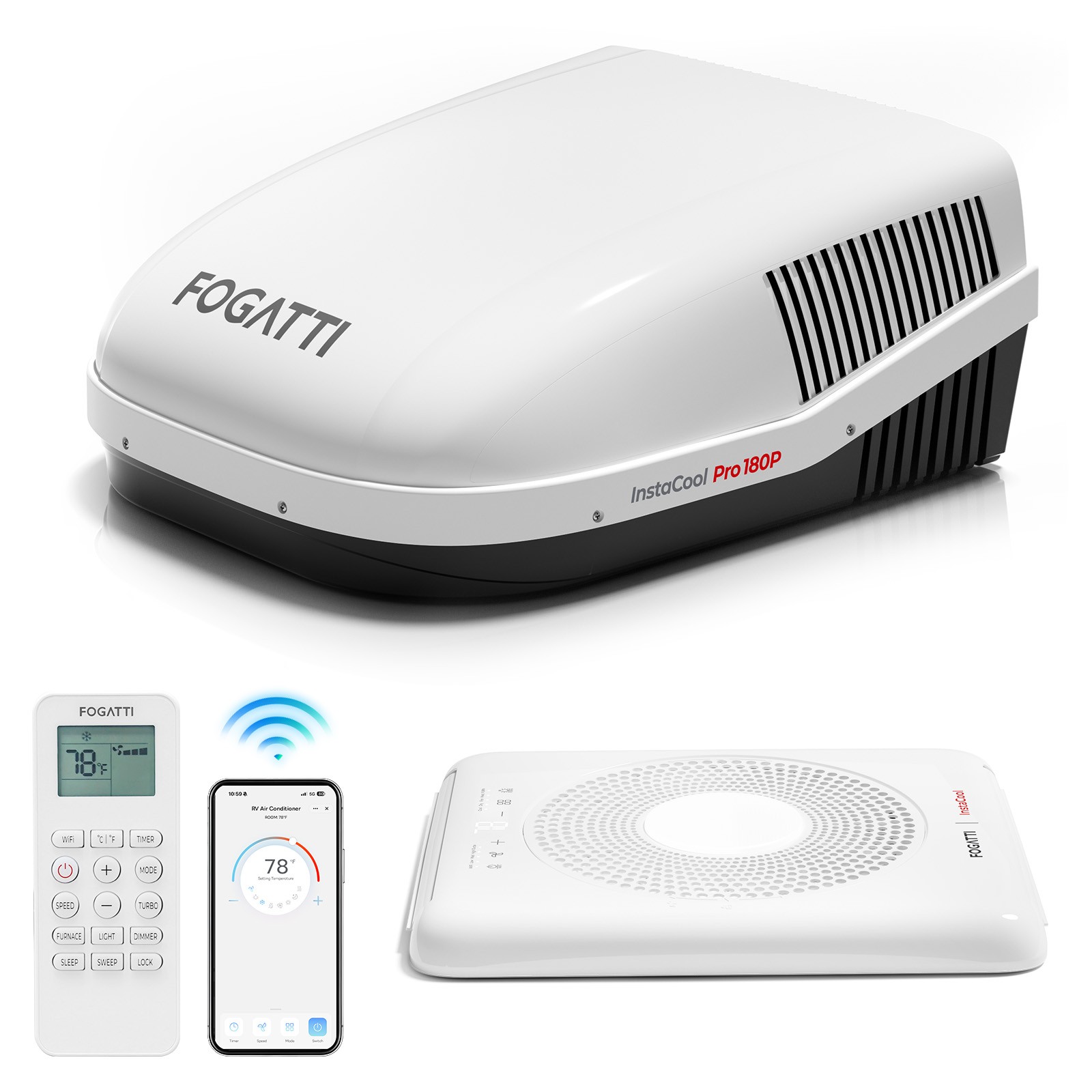 FOGATTI Ducted 18K BTU RV AC WiFi Alexa Rooftop Air Conditioner w/1800W PTC Heat