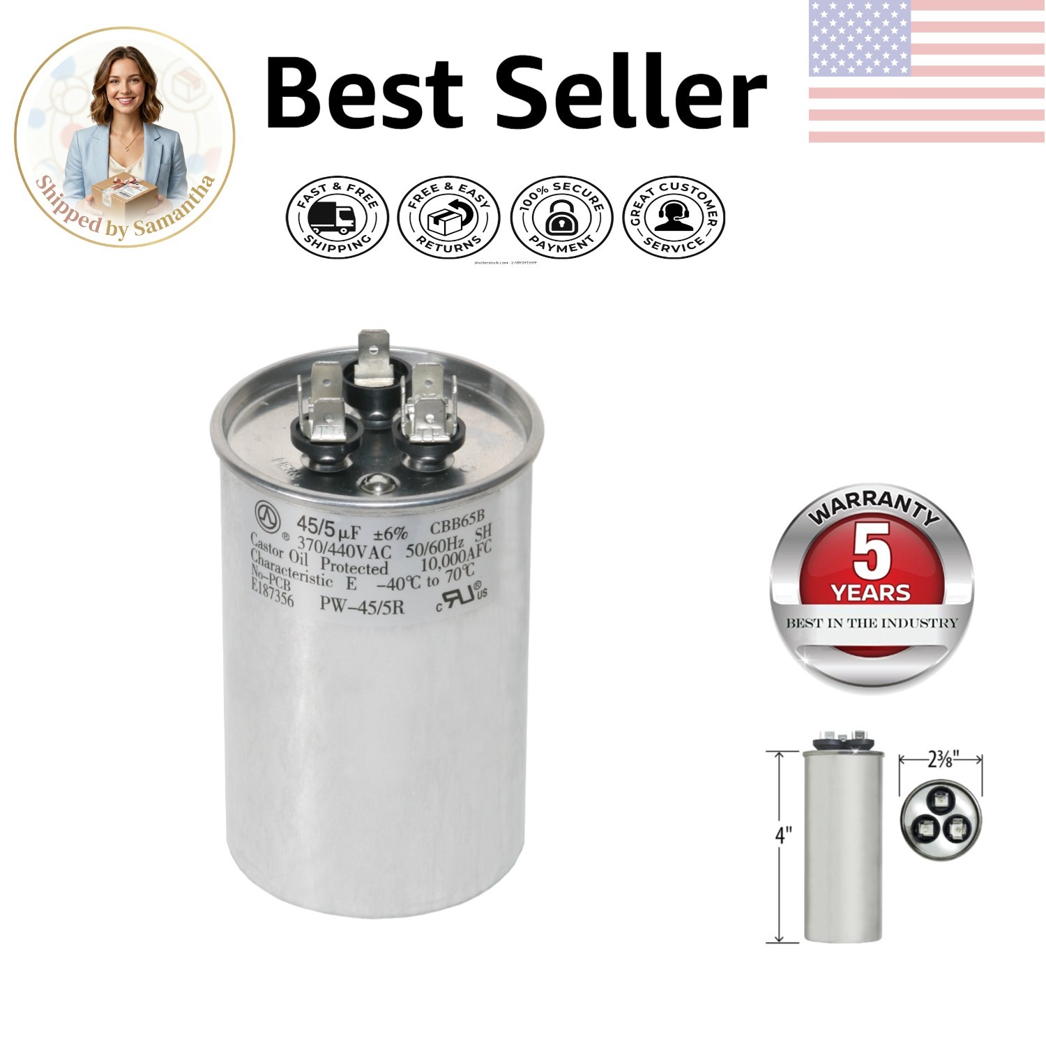 Durable 45/5 UF Round Capacitor for Air Conditioners – 440 Volt, 5-