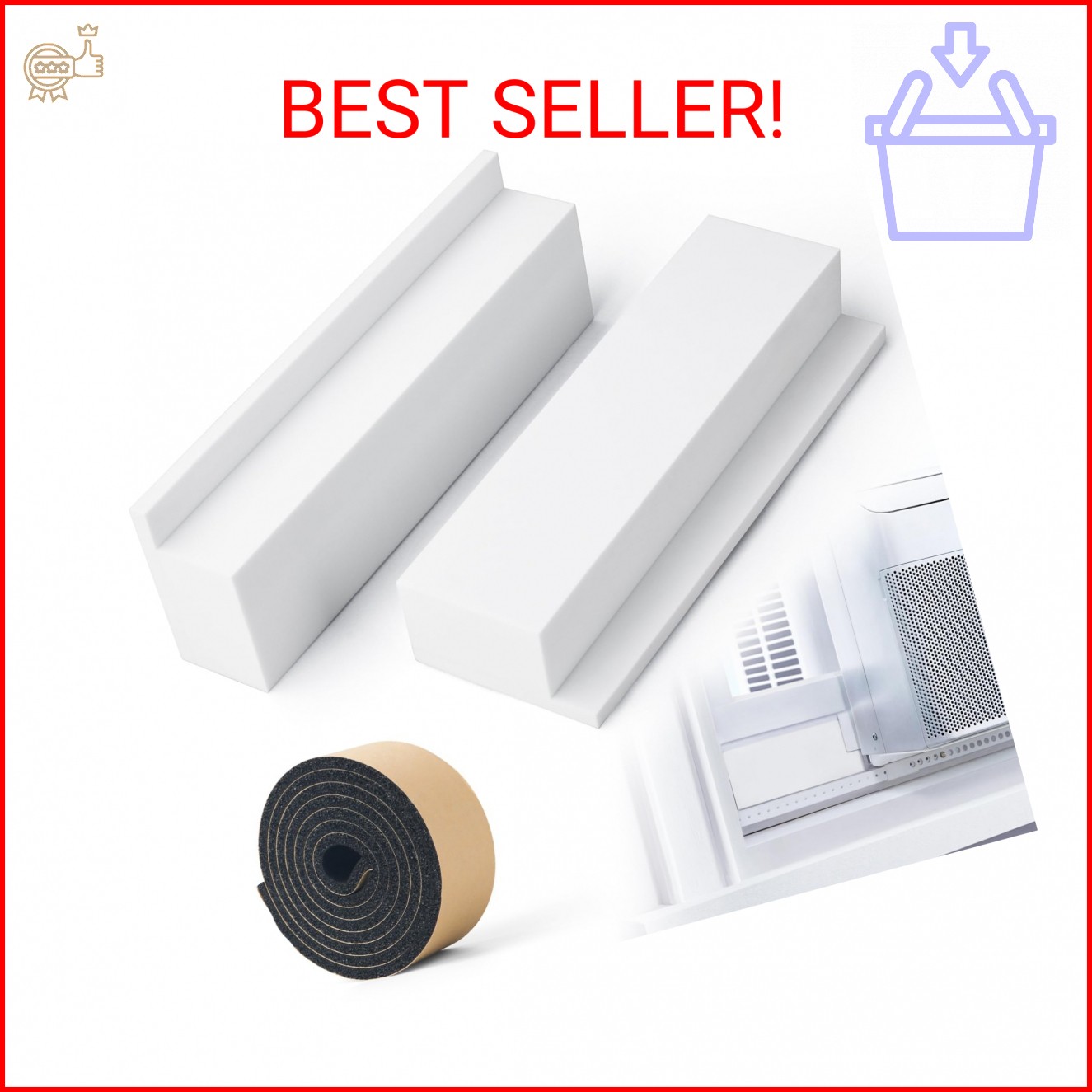 Foam Block for U-Shape Window Air Conditioner Units, 2 Pack Insulation AC Side F