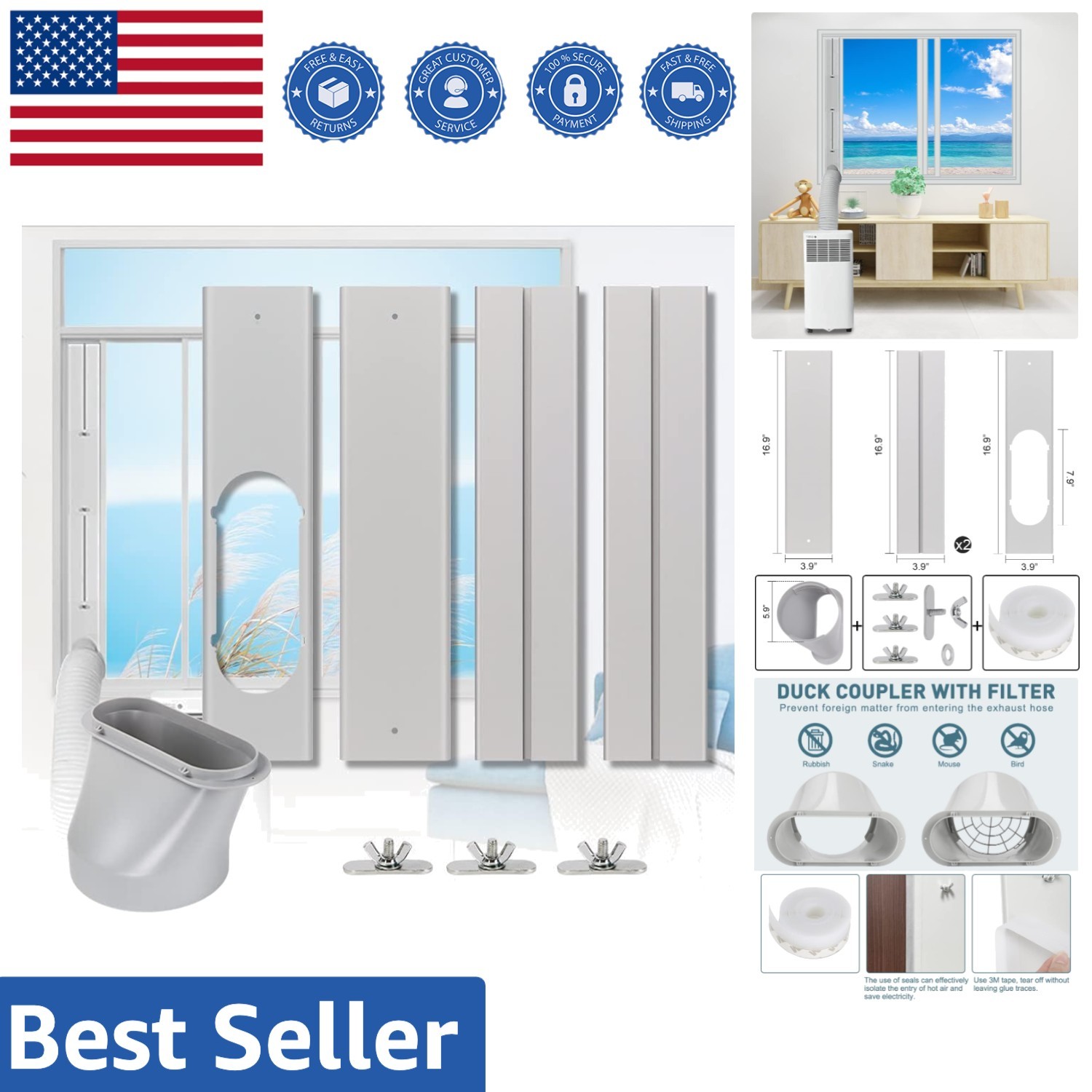 Durable PVC AC Window Vent Kit – Ideal for 5.9” Exhaust Hose Installation