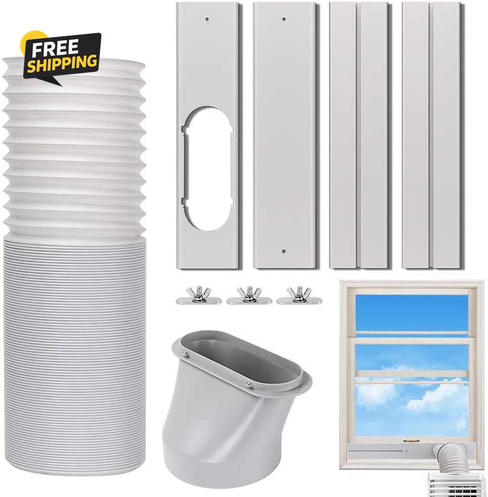 Portable AC Window Vent Kit 5.9&Prime; Exhaust Hose 59&Prime; Adjustable Window Seal Kit