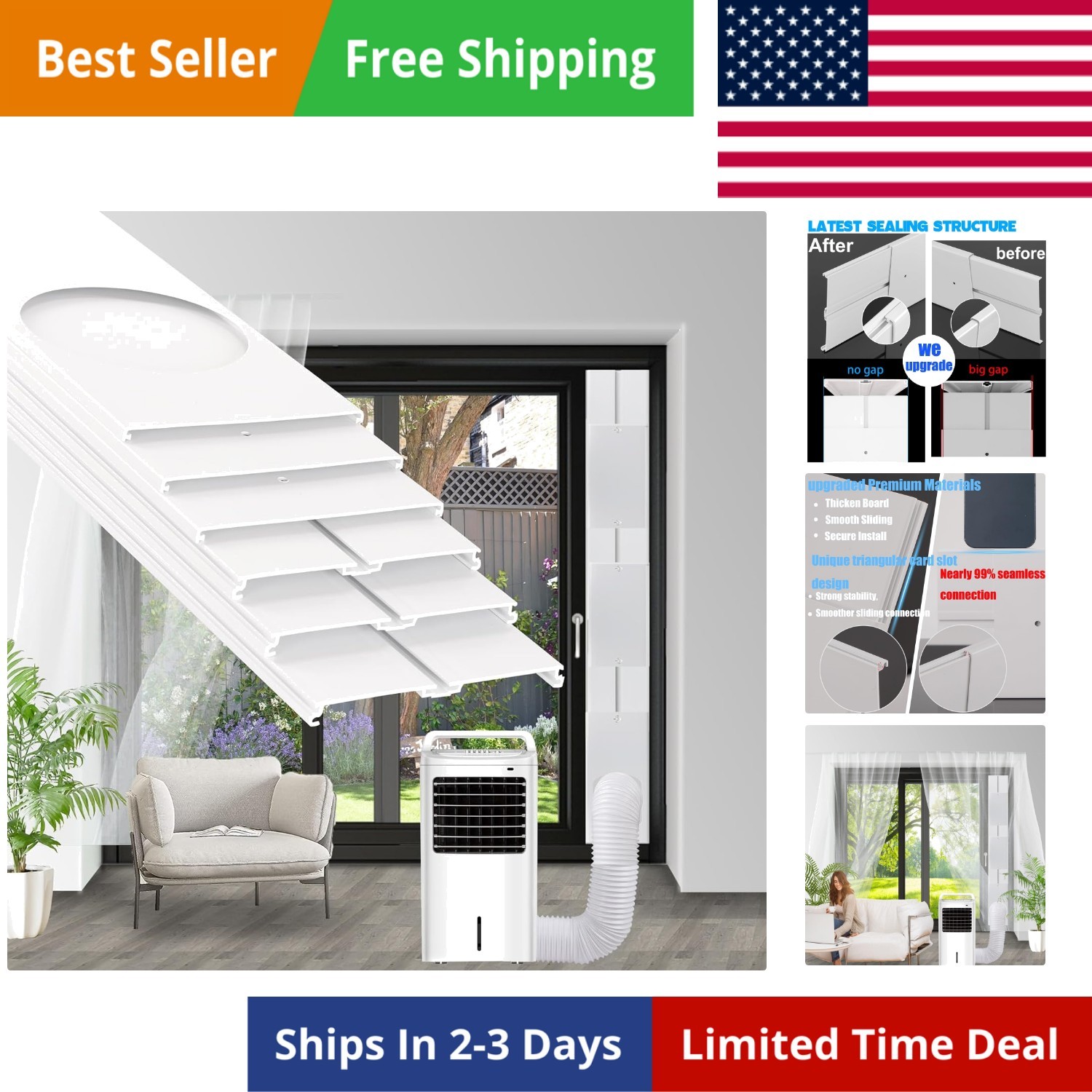 Portable Air Conditioner Sliding Door Vent Kit, 2024 New Upgrade Portable Air…