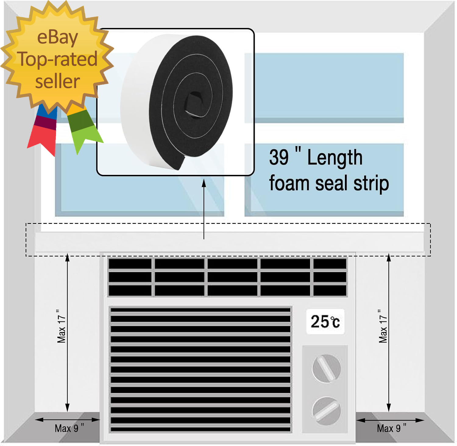 Window Air Conditioner Foam Side Panel 2 Pcs Insulated AC Panel Kit White 17&Prime;×9&Prime;