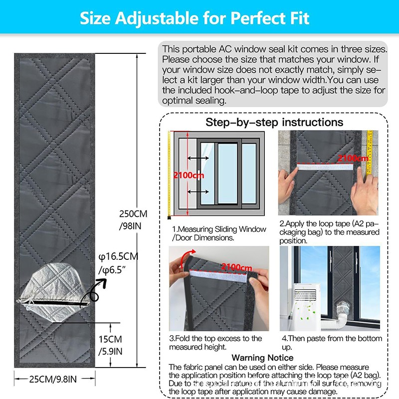 Padded Portable Ac Window Seal Kit for Air Conditioner Exhaust Hose Insulation