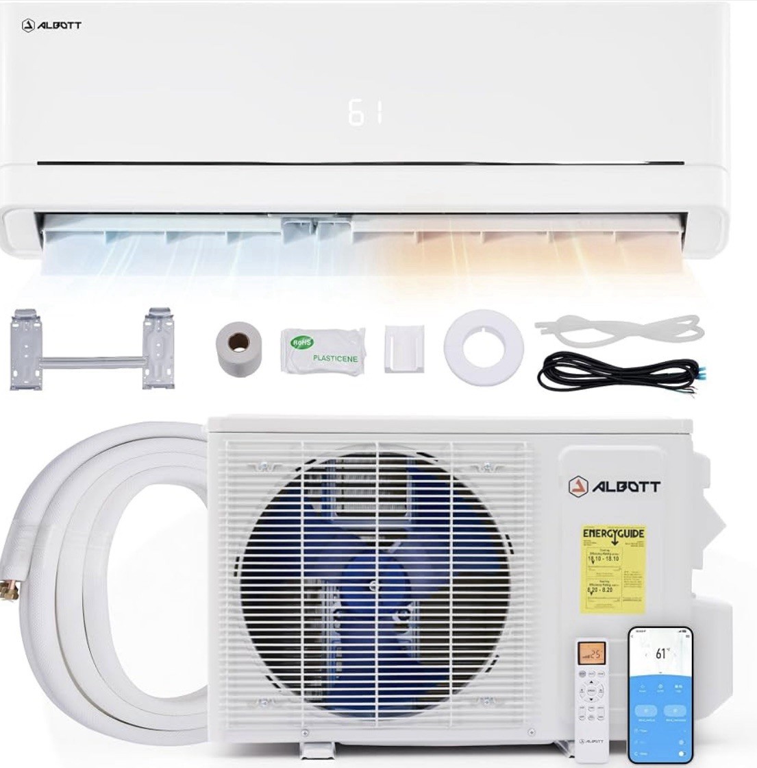 Albott Split Air Conditioner and Heater, 12,000 BTU, SEER2 18, 115V