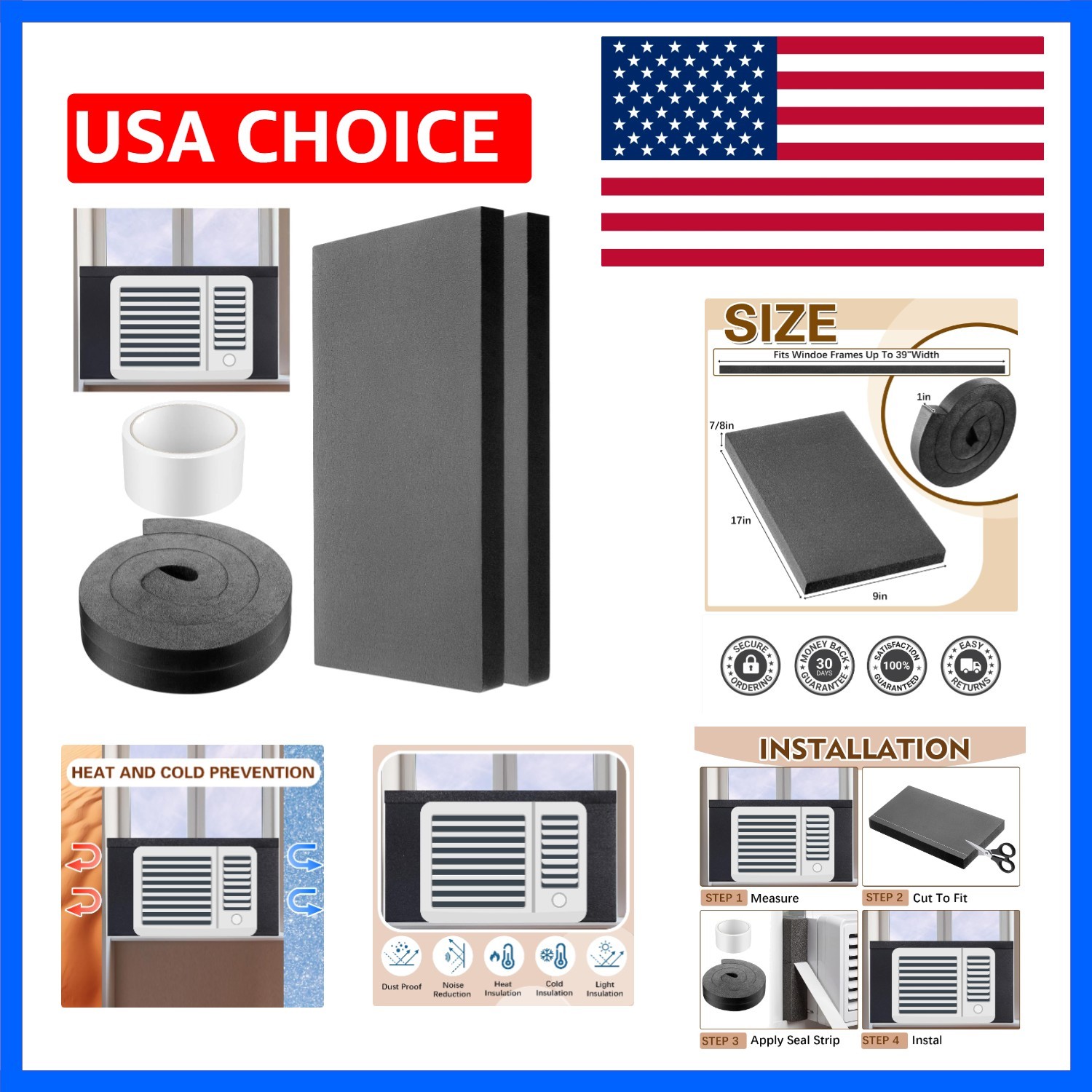 4 Pcs Window Ac Insulated Foam Panels with Seal Strip,Black | Fits Most 5000-…