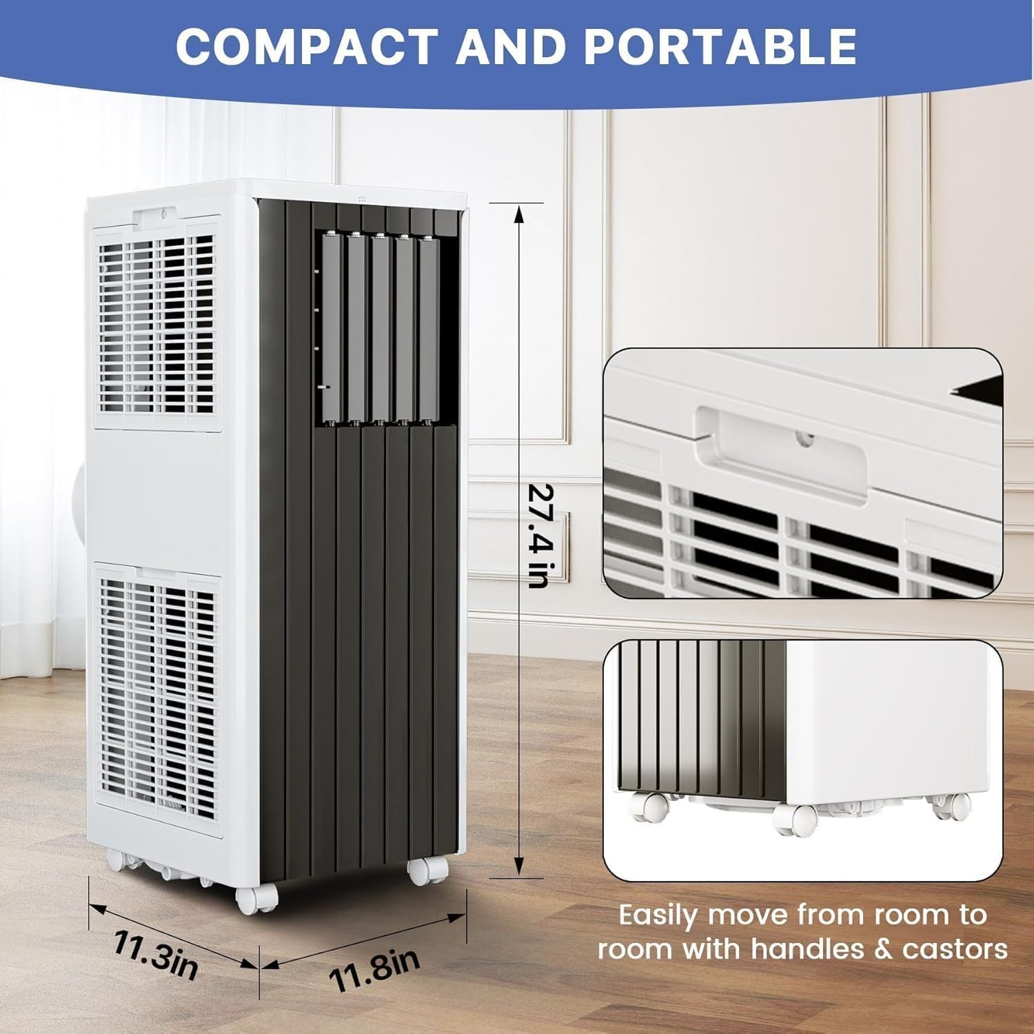 Compact 8000BTU Portable Air Conditioner with Dehumidifier & Fan, Remote Control
