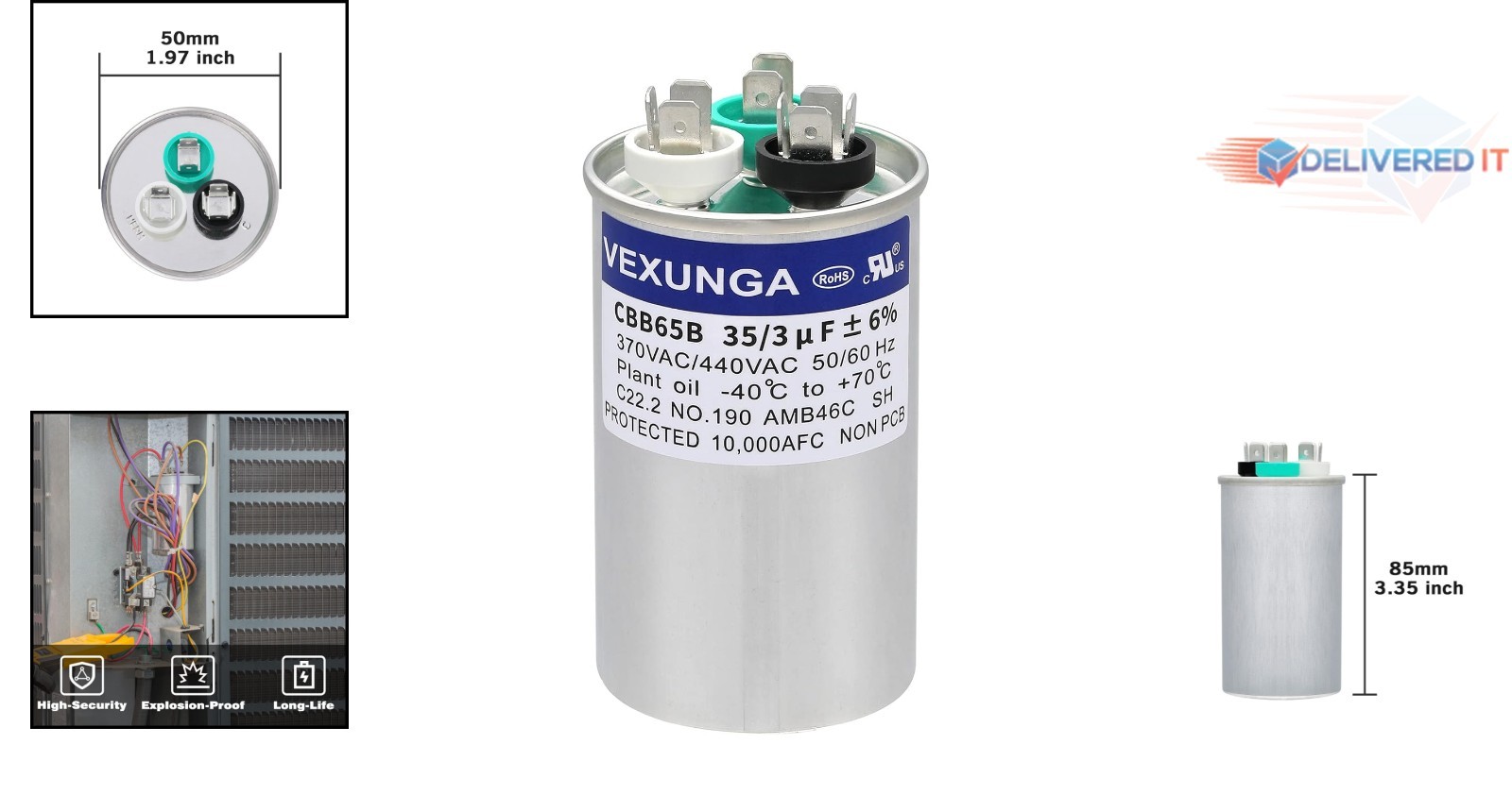 35+3 MFD 440VAC Dual Run Start Capacitor for AC Fans Compressors