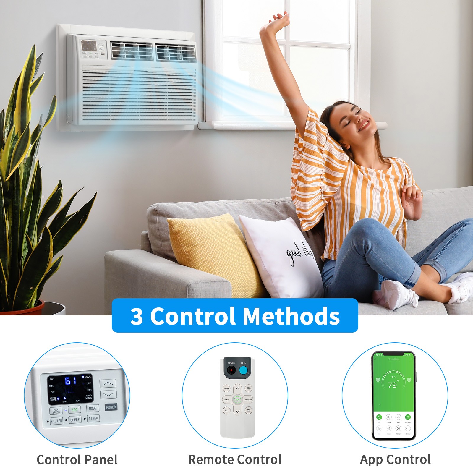 8000 BTU Through-the-Wall Air Conditioner with 4200 BTU Heater Wi-Fi Enabled