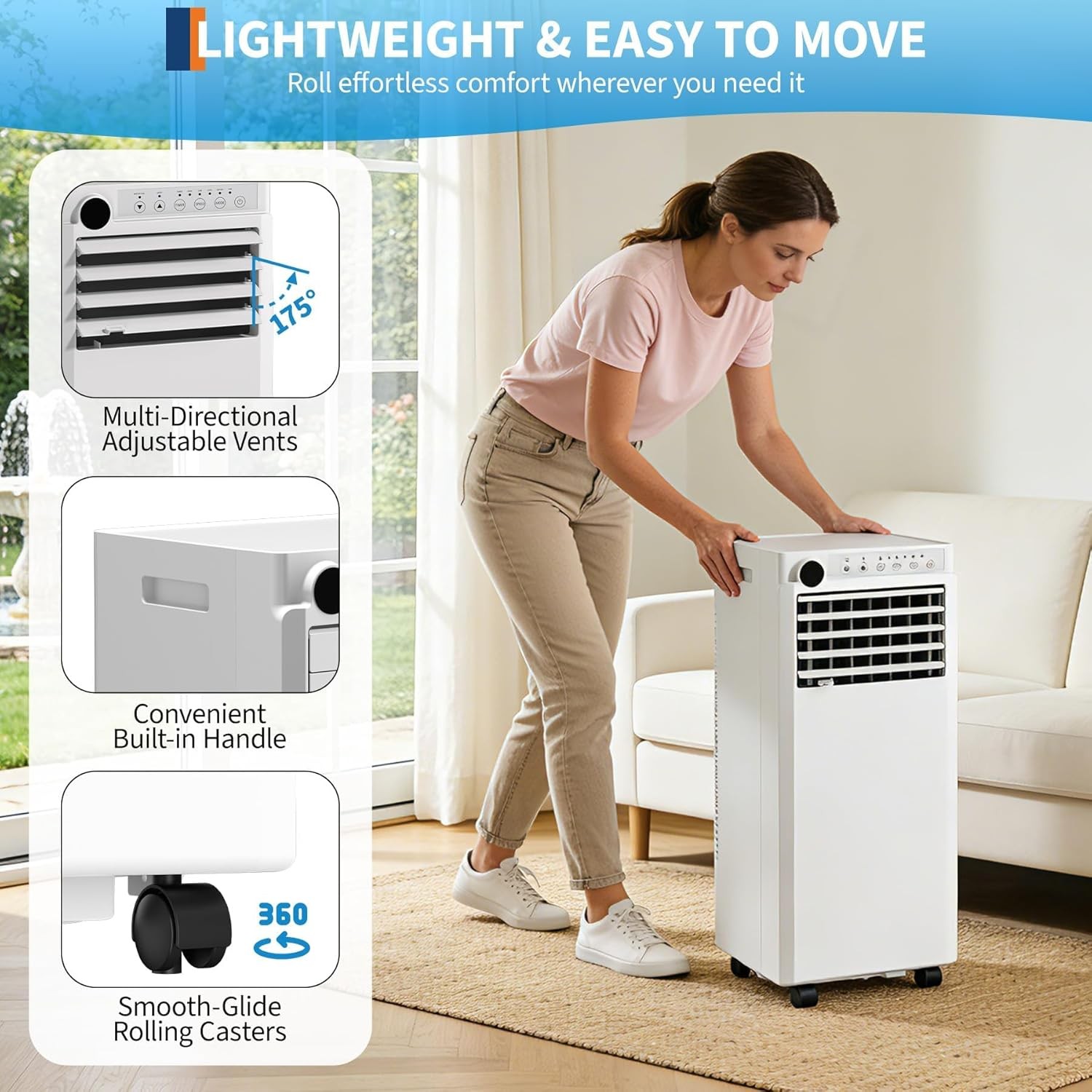 8000 BTU 3 in 1 Portable AC Unit Up to 350 Sq Ft Air Conditioner Fan Tool Set