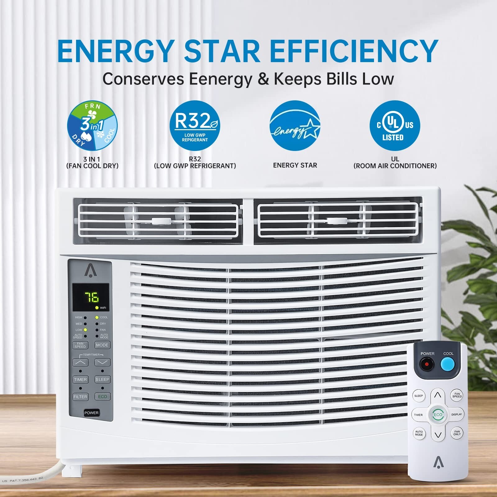 6000 BTU 11 CEER Window Air Conditioner Auto Restart Dehumidifier AC w/Remote
