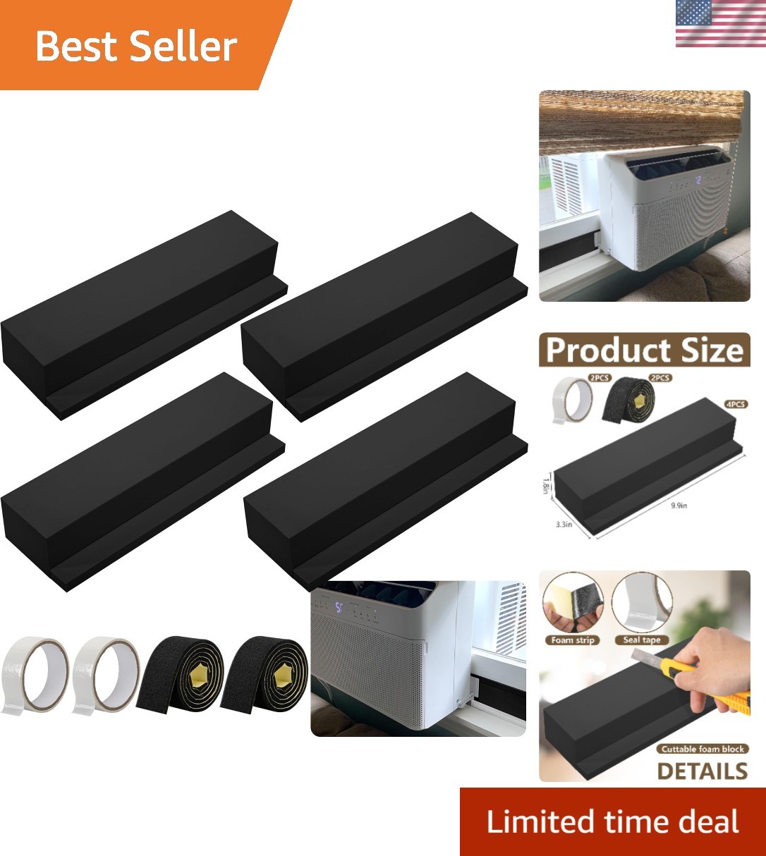 Air Conditioner Foam Block Kit Compatible With Window AC U-Shaped Units 4 Pack