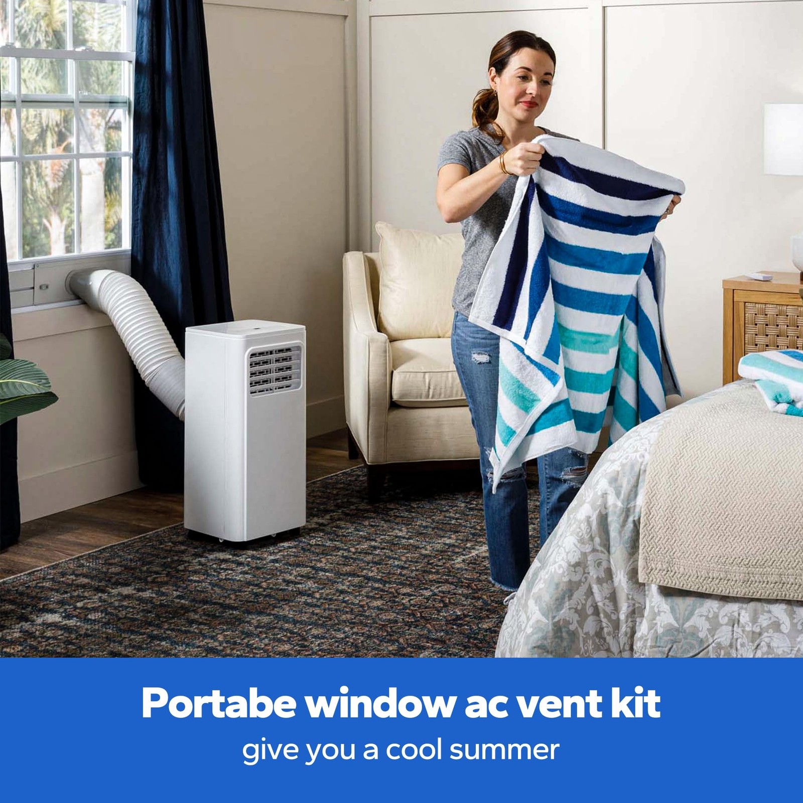Portable AC Window Vent Kit, with 5.9&Prime; Exhaust Hose, 5.9&Prime; Coupler and Bird Gu…