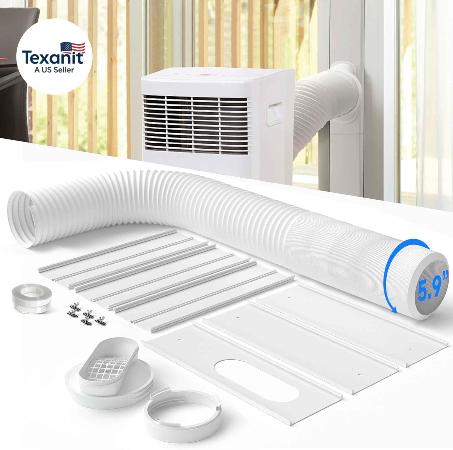 Portable Air Conditioner Window Vent Kit with 82&Prime; Length, 5.9&Prime; Diameter Exhaust