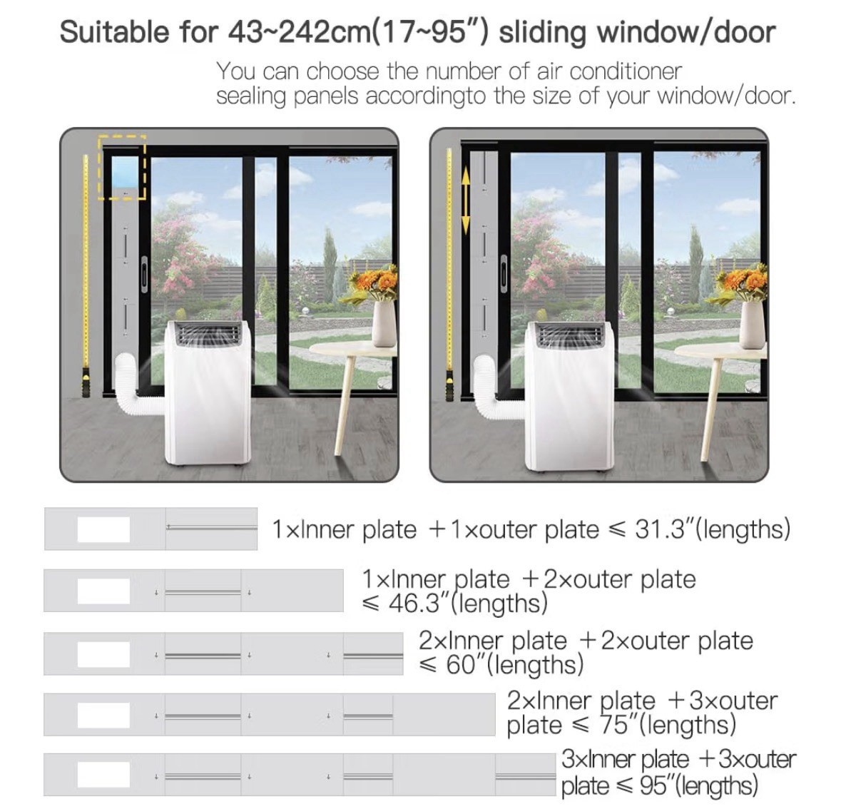 95&Prime; Sliding Door AC Vent Kit with Φ 5.9&Prime;AC Hose Filter Screen & Weather Strippin