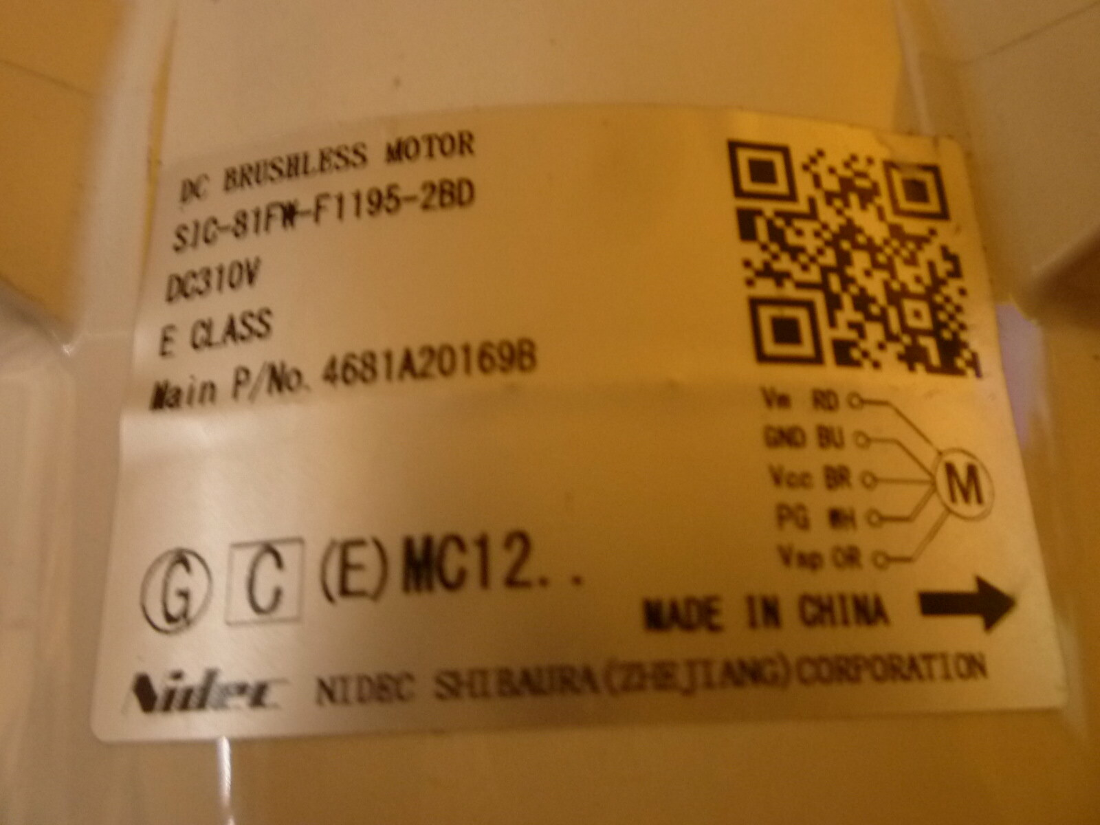NIDEC AIR CONDITIONER FAN MOTOR 4681A20169B