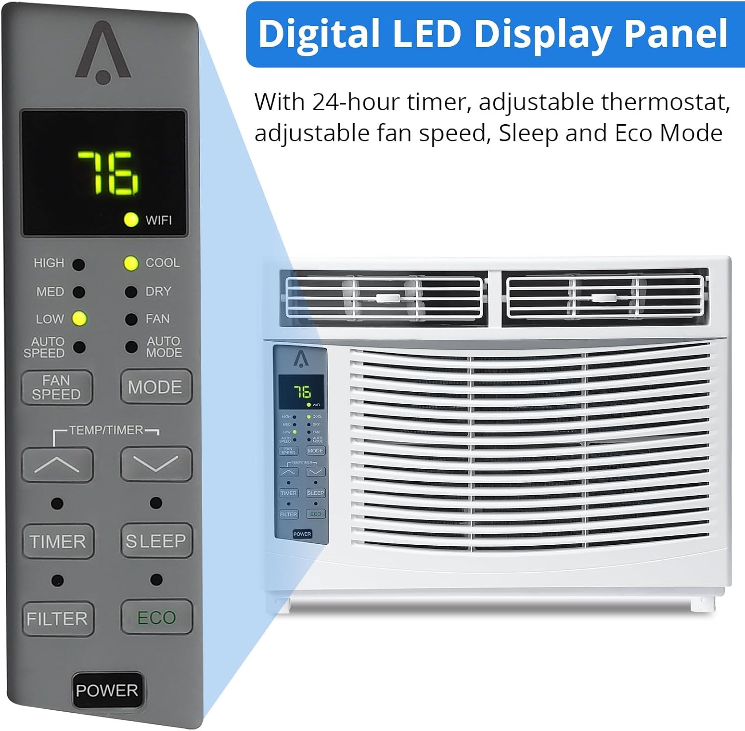 6000 BTU Window Air Conditioner Window AC Unit with Remote 3 Cooling Speeds 115V