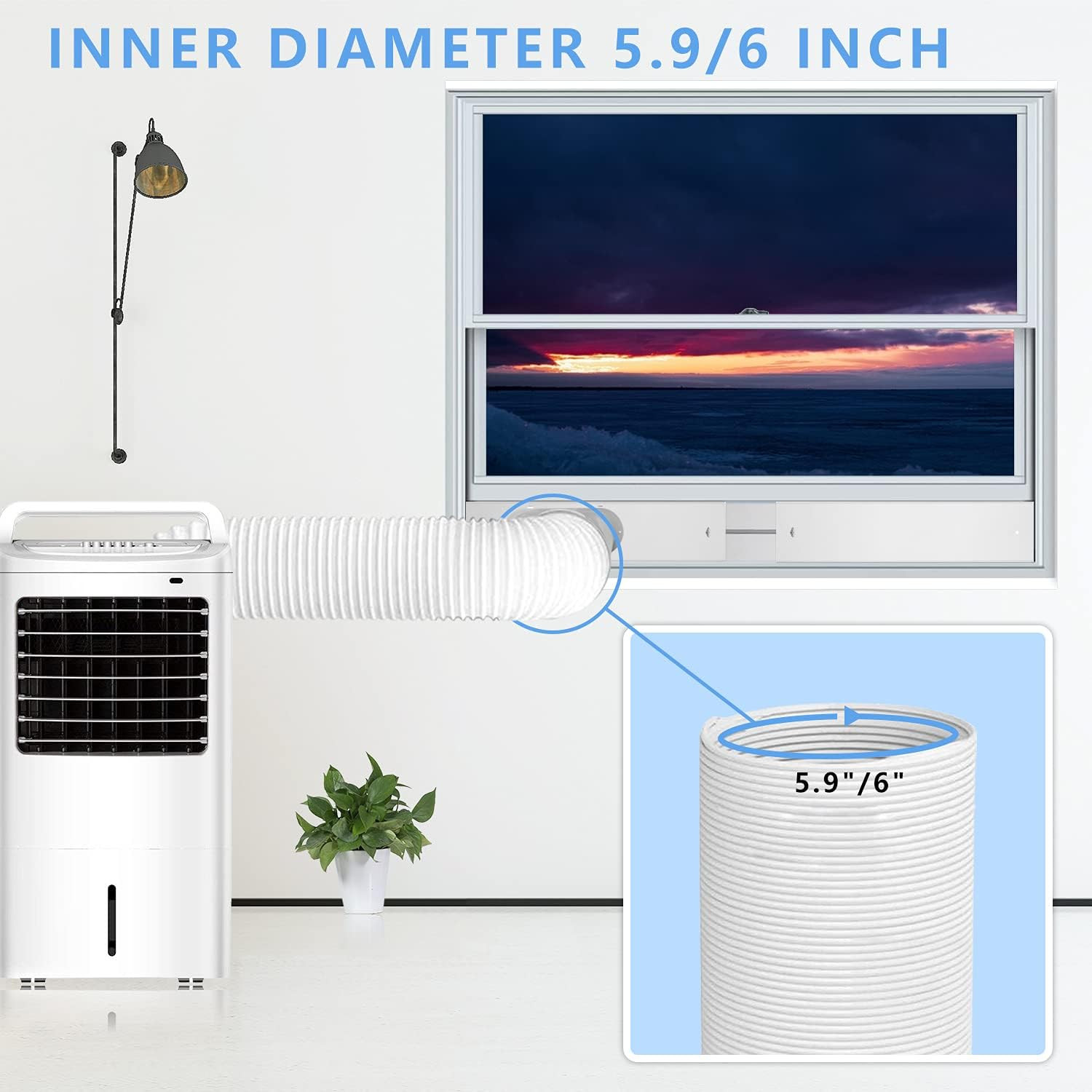Kit De Ventana De Aire Acondicionado Portatil Con Manguera De Escape De 5.9 Pulg