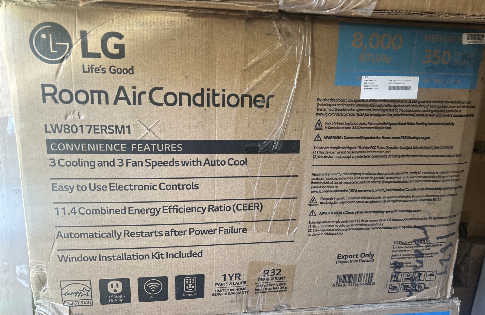 LG LW8017ERSM1 8,000 BTU 340 Sq Ft Window Air Conditioner with Wi-Fi Control