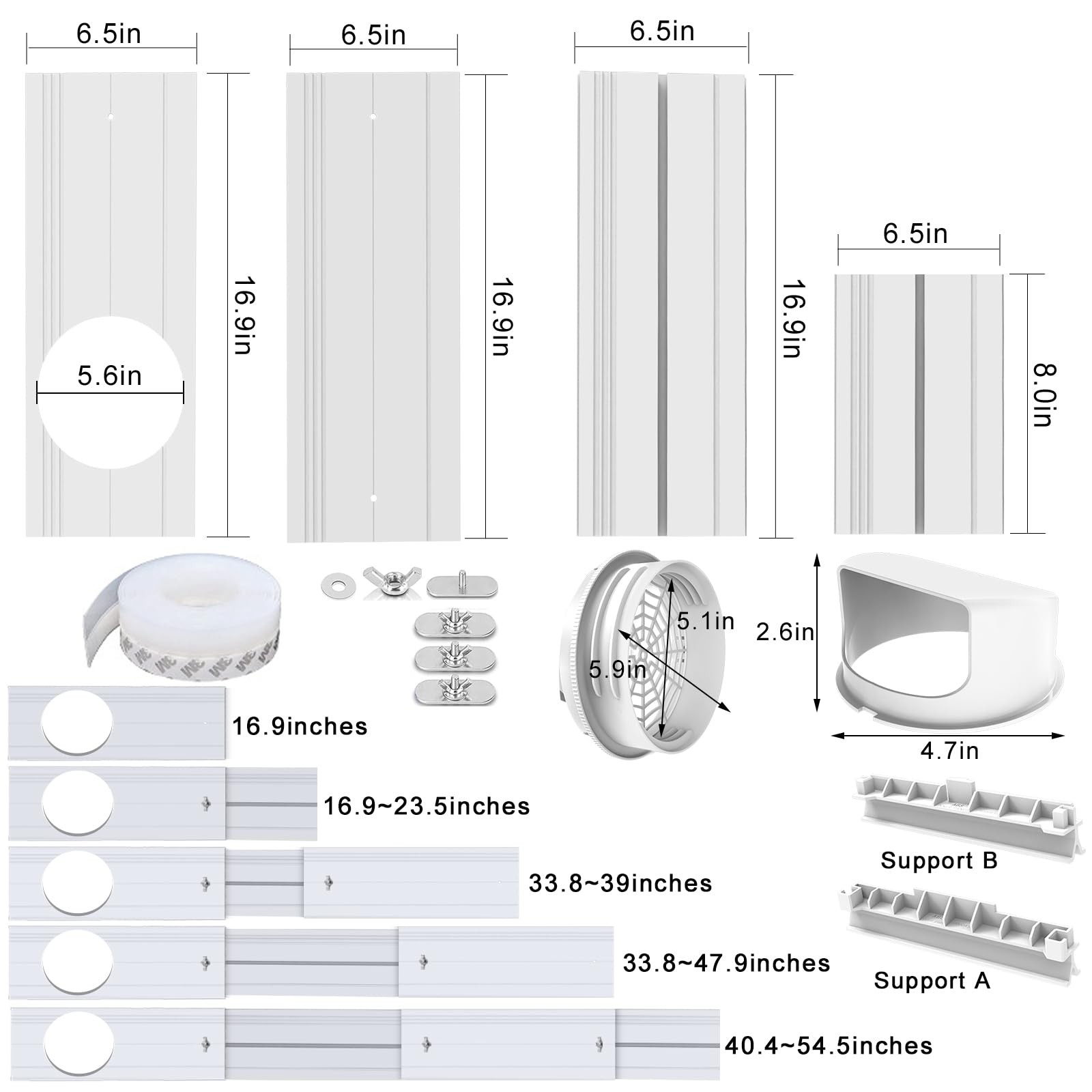 Portable Air Conditioner Window Vent Kit with 2-in-1 Coupler Fit for 5.0&Prime;/5.9” E