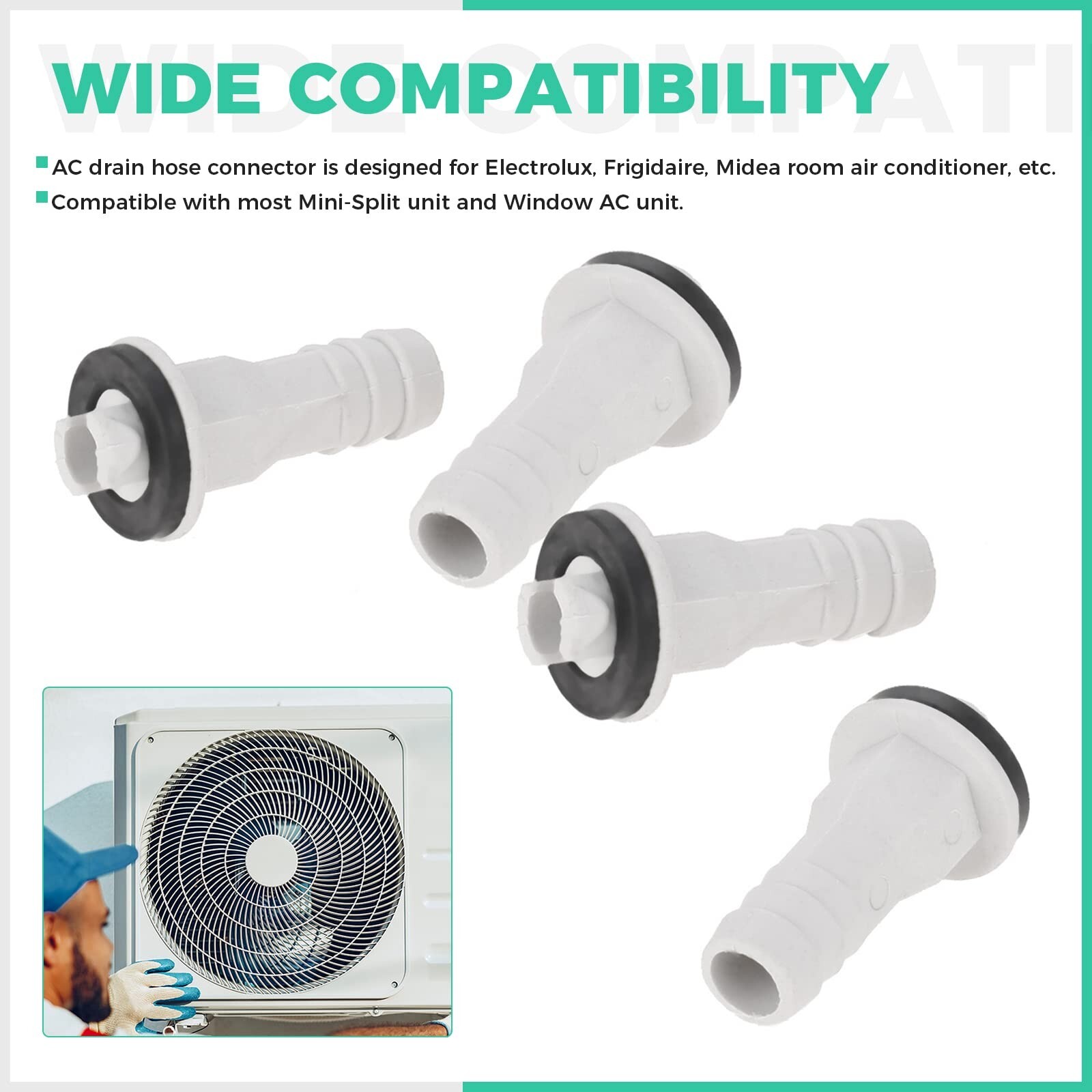4Pcs 0.6 Inch 15mm Air Conditioner Drain Hose Connector Straight Fitting Wind…