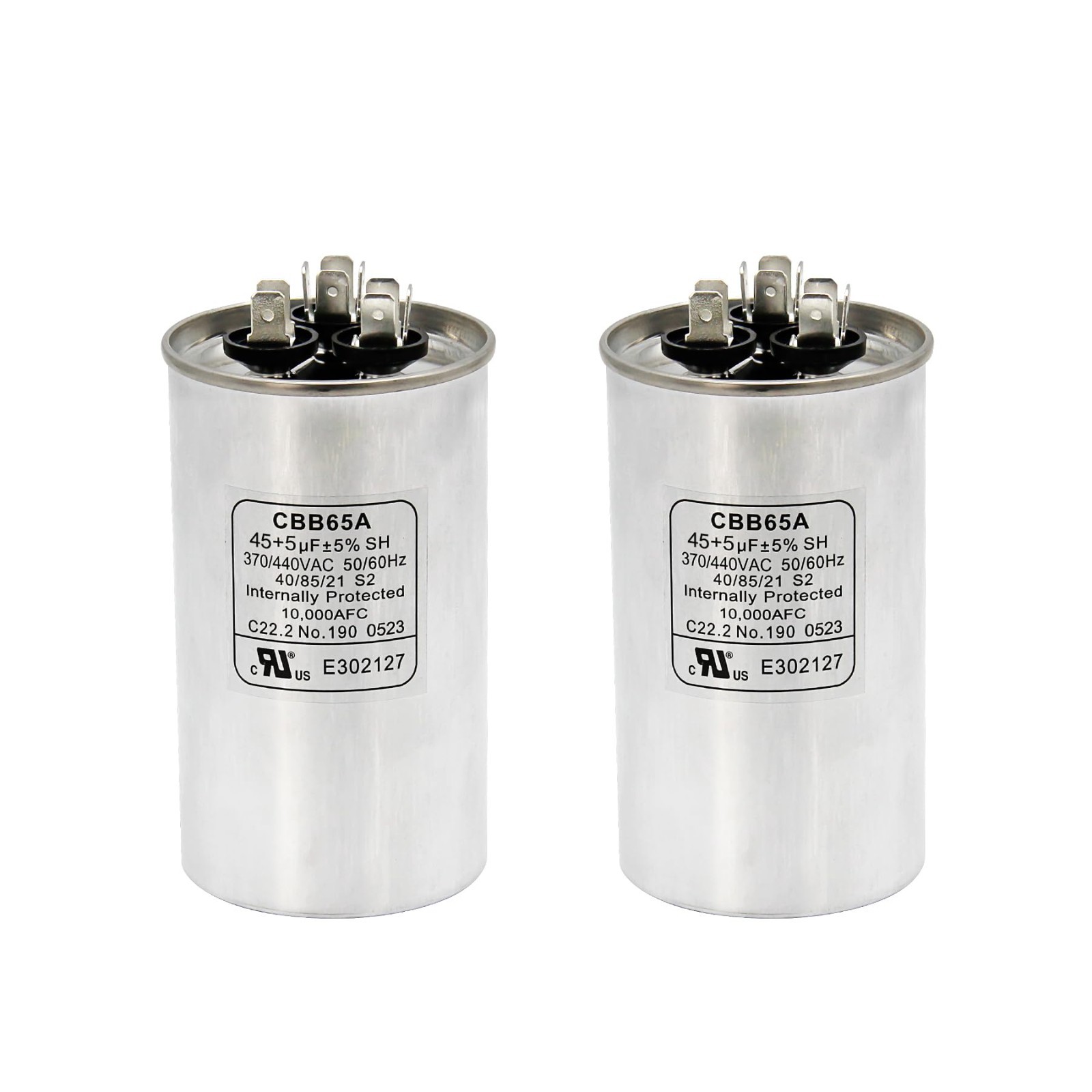 Dual Run Capacitor 45+5 uF 370V/440V for AC, Heat Pump, Fan – 2 Pack