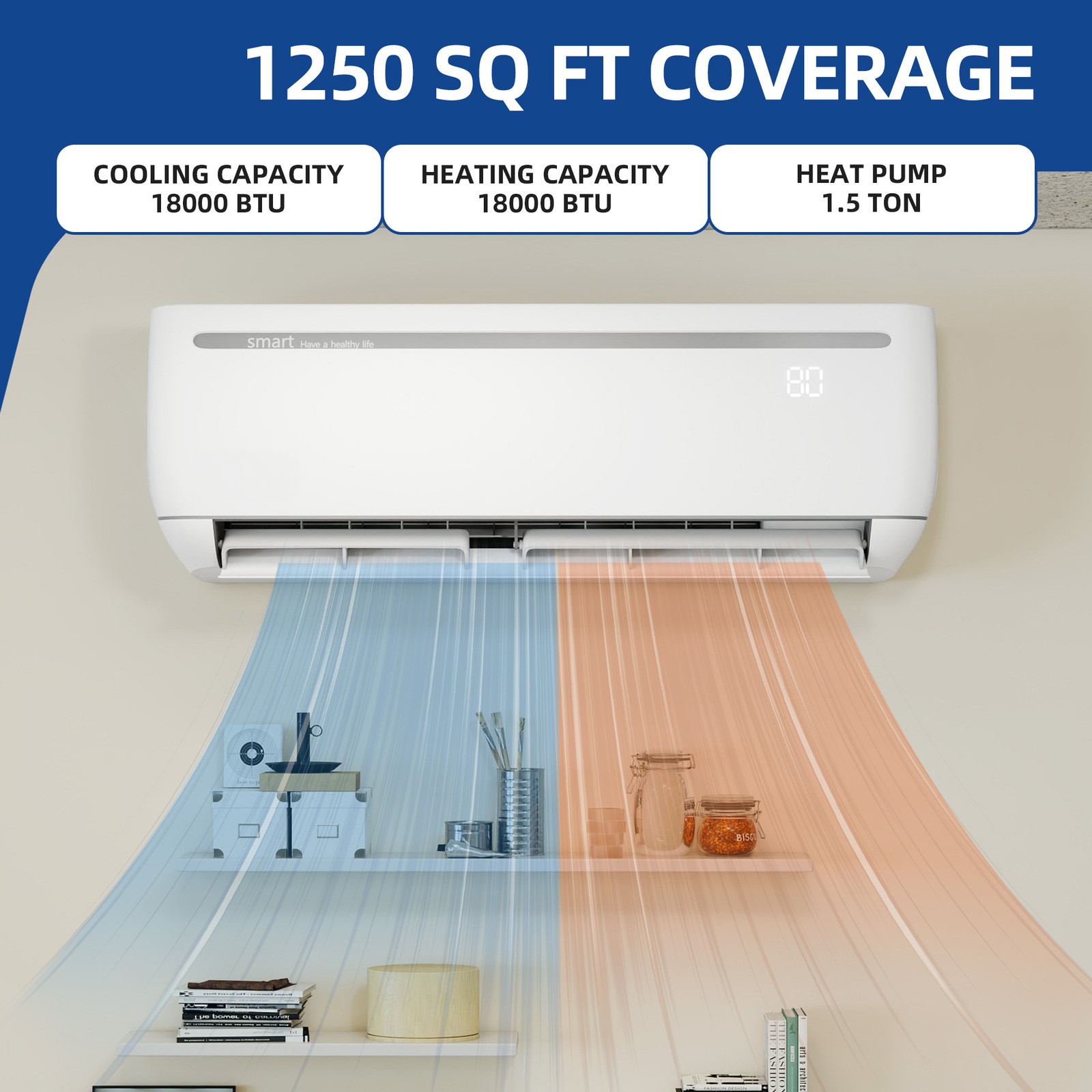 18,000 BTU Ductless Mini Split Heat Pump High Efficiency 19 SEER2 208-230V