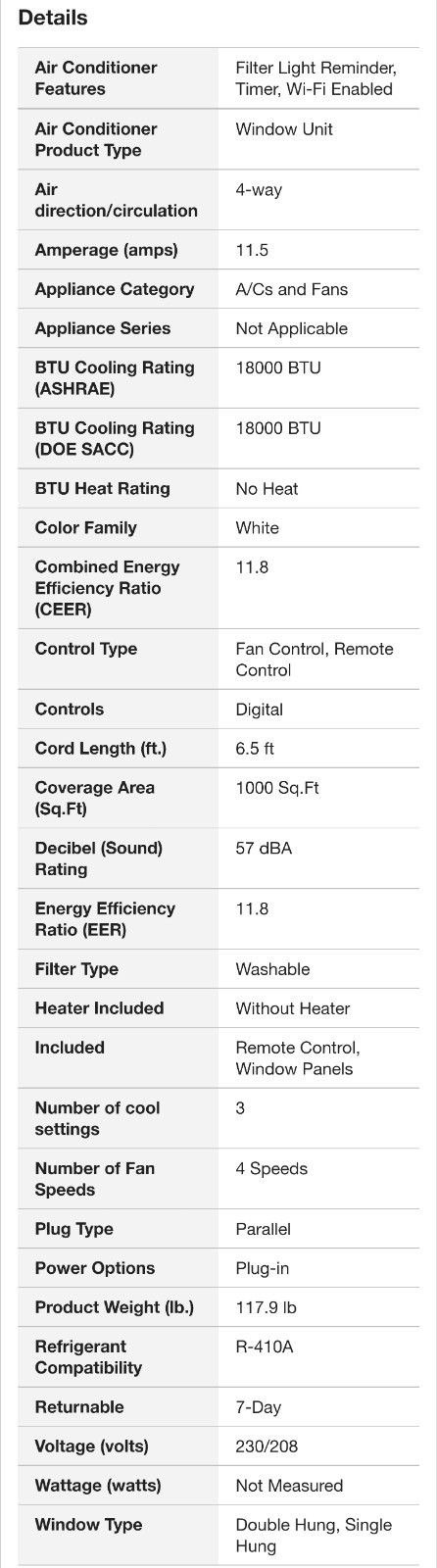 Toshiba Wi-Fi Touch Control Window Air Conditioner 18,000 BTU
