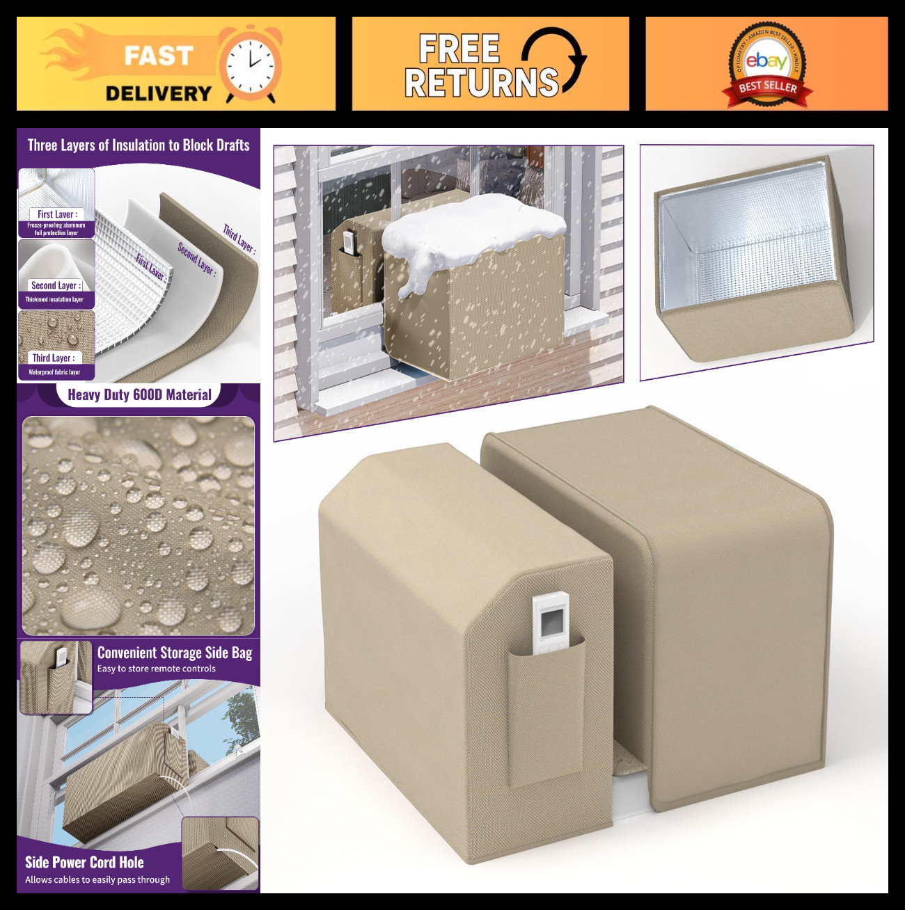 Indoor & Outdoor Air Conditioner Cover Kit for U-Shaped AC Units, Fits 8000-1200