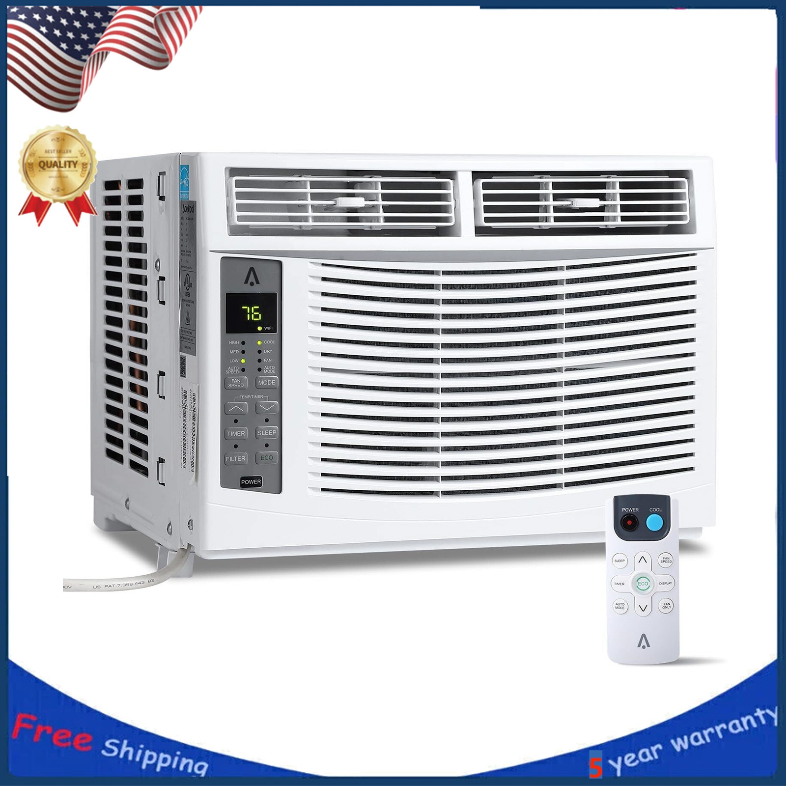 6000BTU Window Air Conditioner Efficient Cooling 3 Cooling & Fan Speeds No Wi-Fi