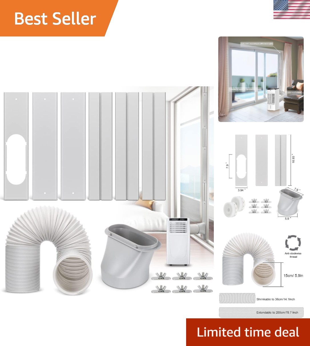 5.9&Prime; Portable AC Window Vent Kit for Efficient Cooling Systems – Easy Install!
