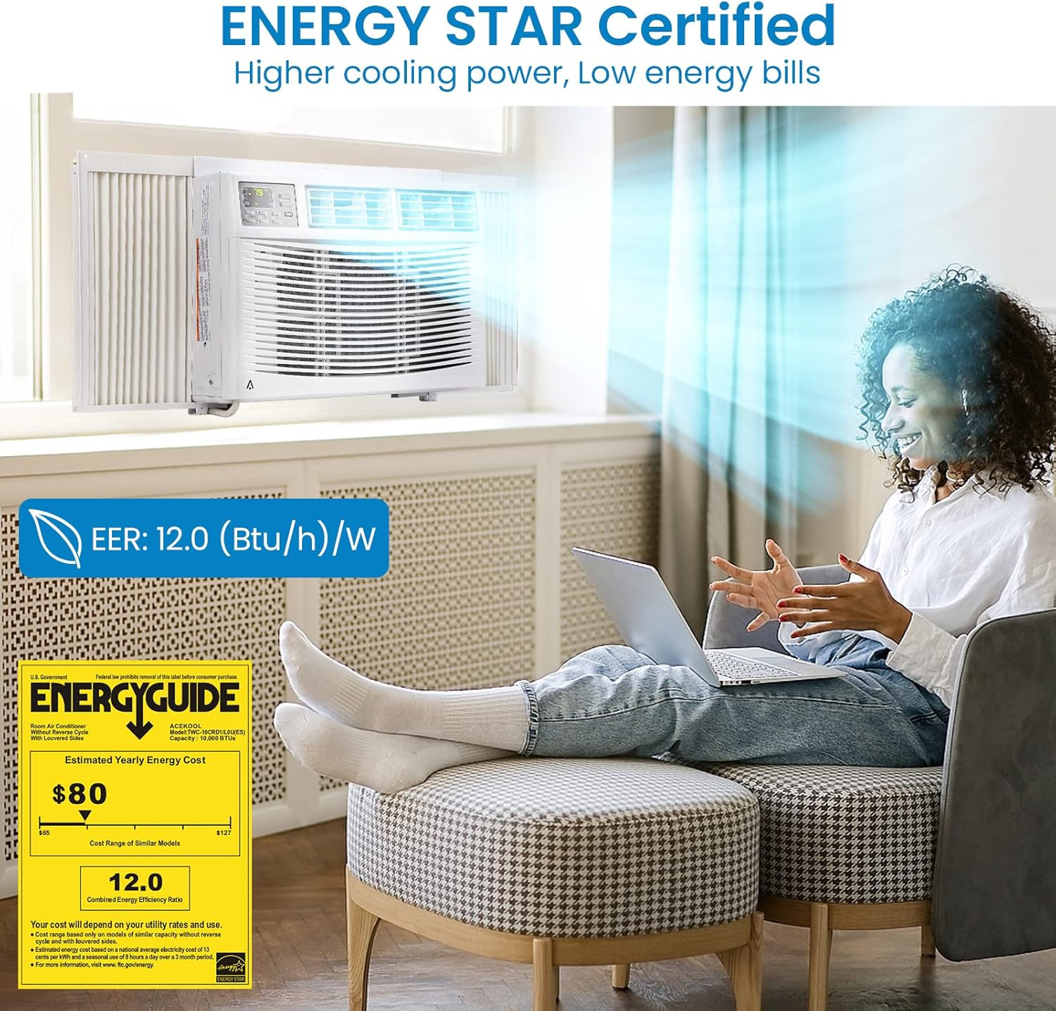 Window Air Conditioner, 10,000 BTU Compact AC Unit, Energy Saving Window AC, Sma