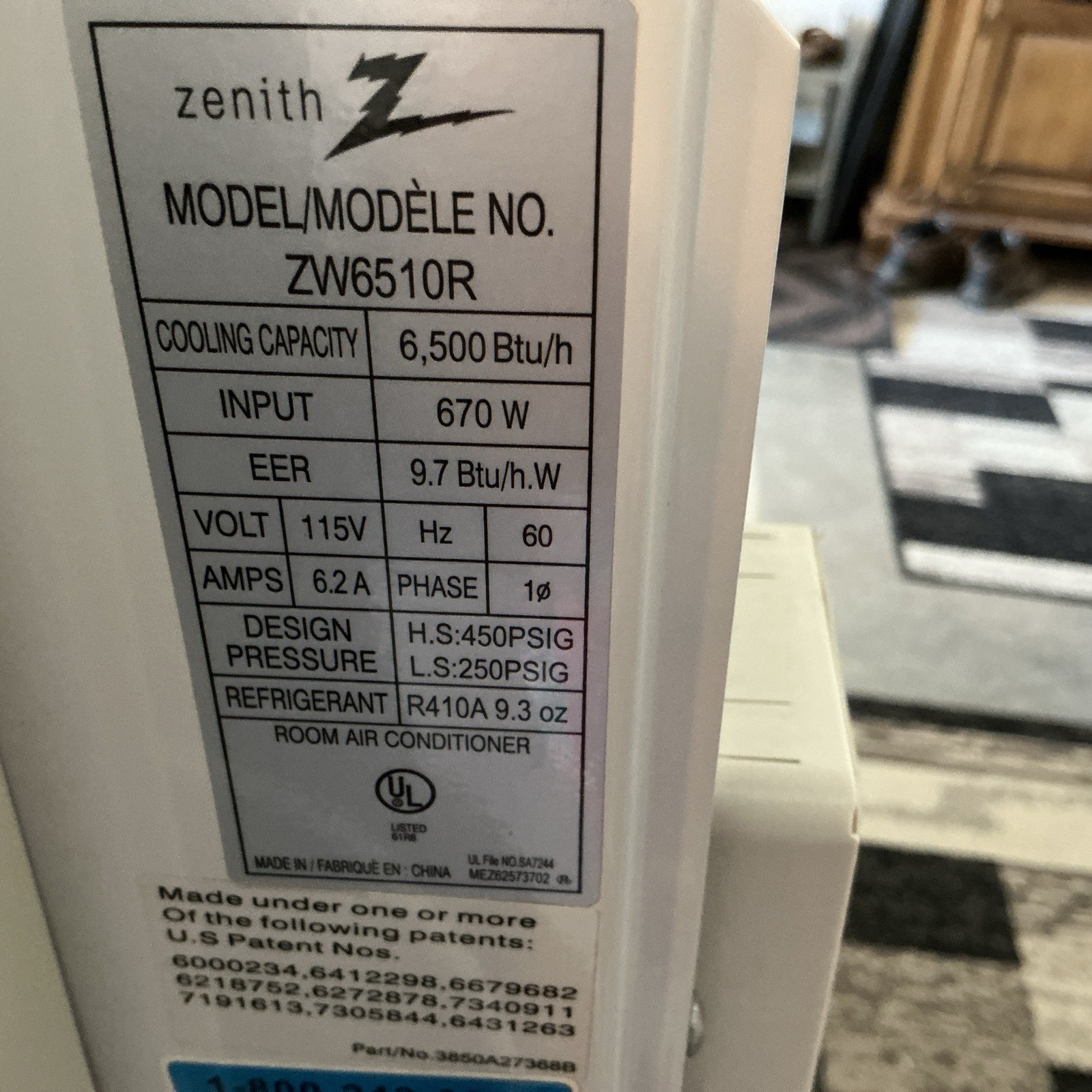 Window Air Conditioner Zenith Model ZW6510R