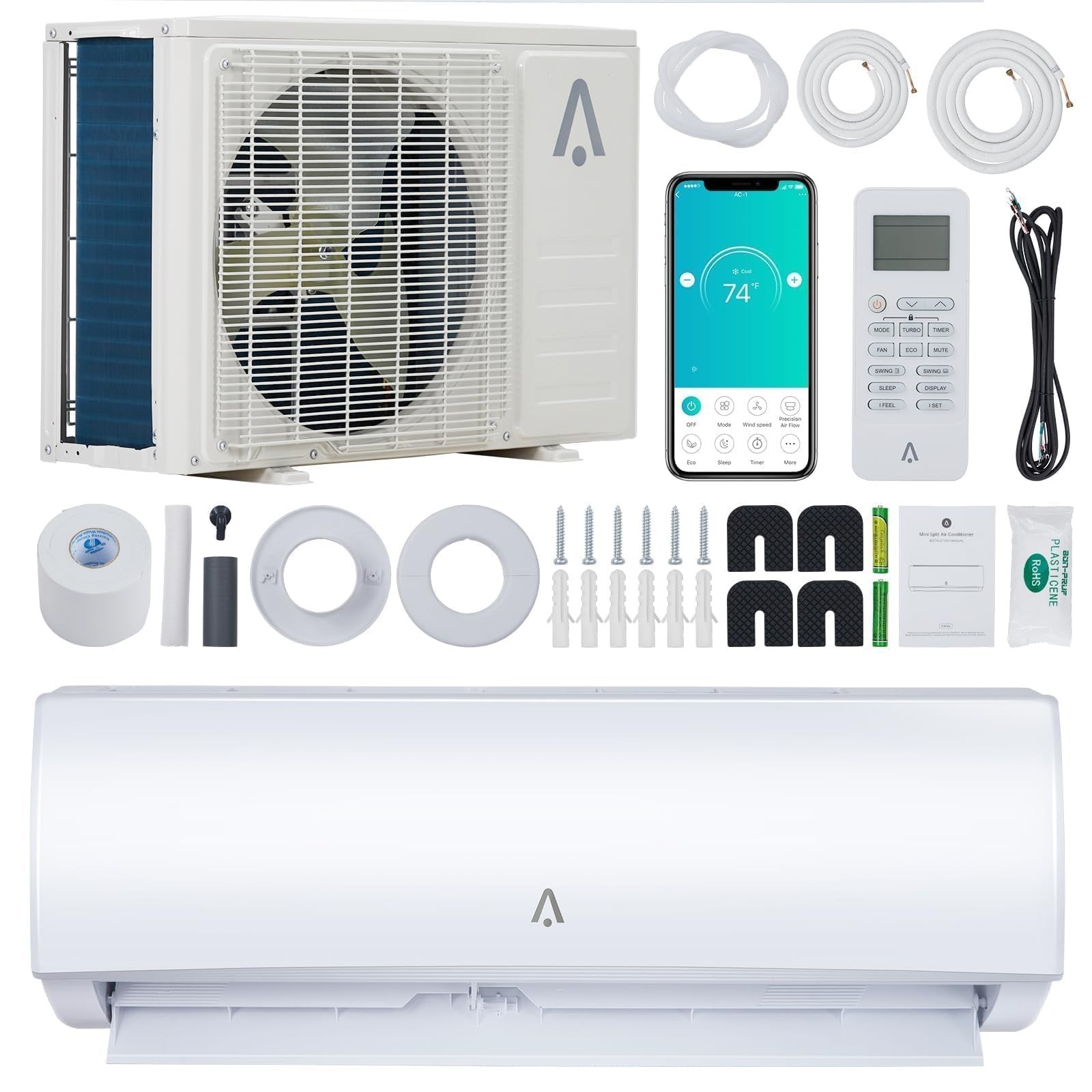 9000 BTU Mini Split Central Air Conditioner 19 SEER2 WiFi & Alexa,Remote Control