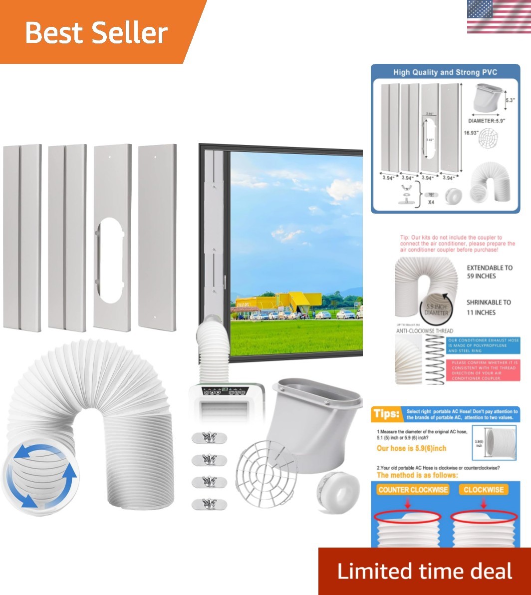 Portable AC Window Vent Kit, Adjustable Vertical/Horizontal Sliding Window Ki…