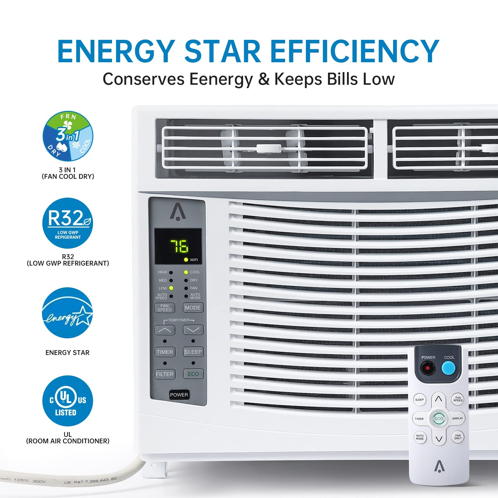 6000 BTU Window Air Conditioner & WiFi ,Smart Quiet Window AC Unit 115V w/Remote