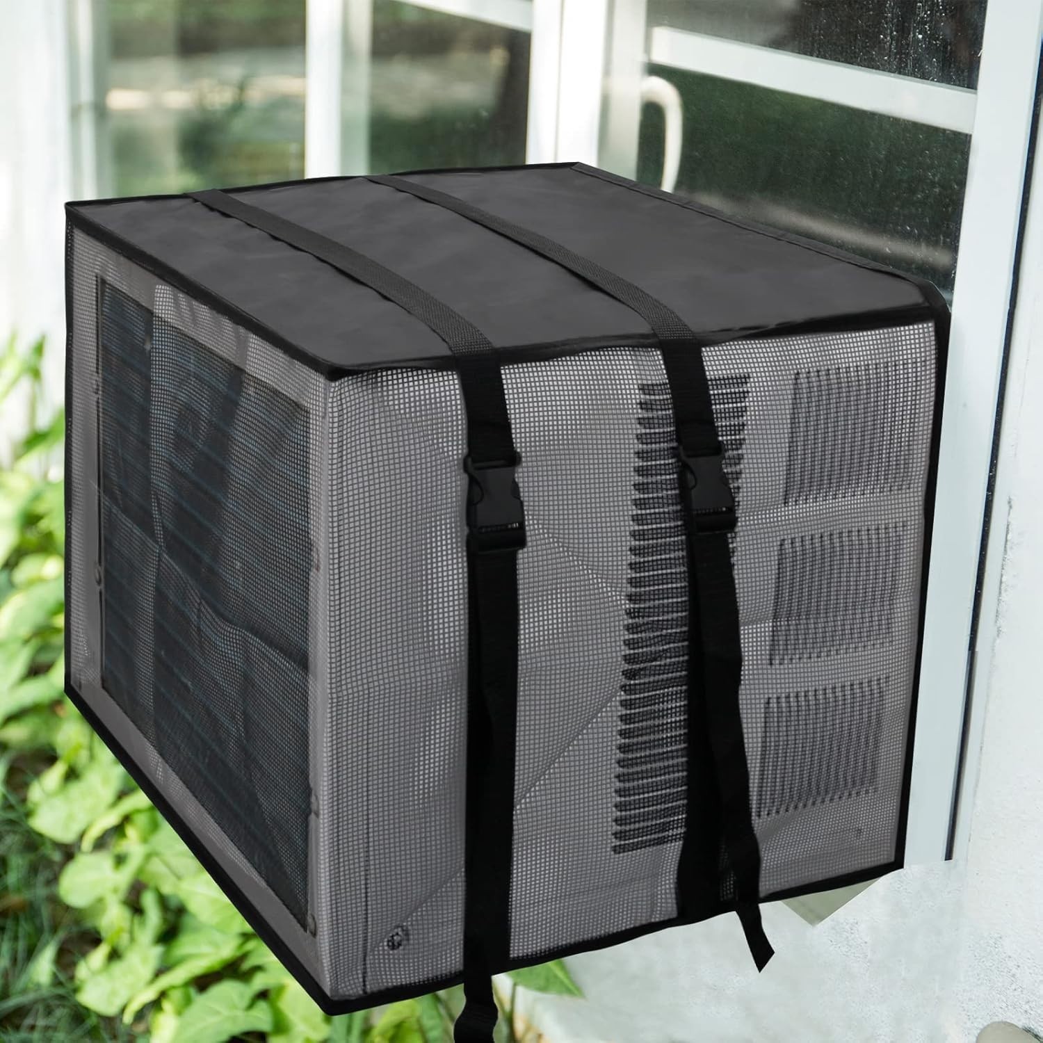 Outdoor Mesh Window AC Cover for 3,000-7,000 BTU Units – Black Dustproof Wate…
