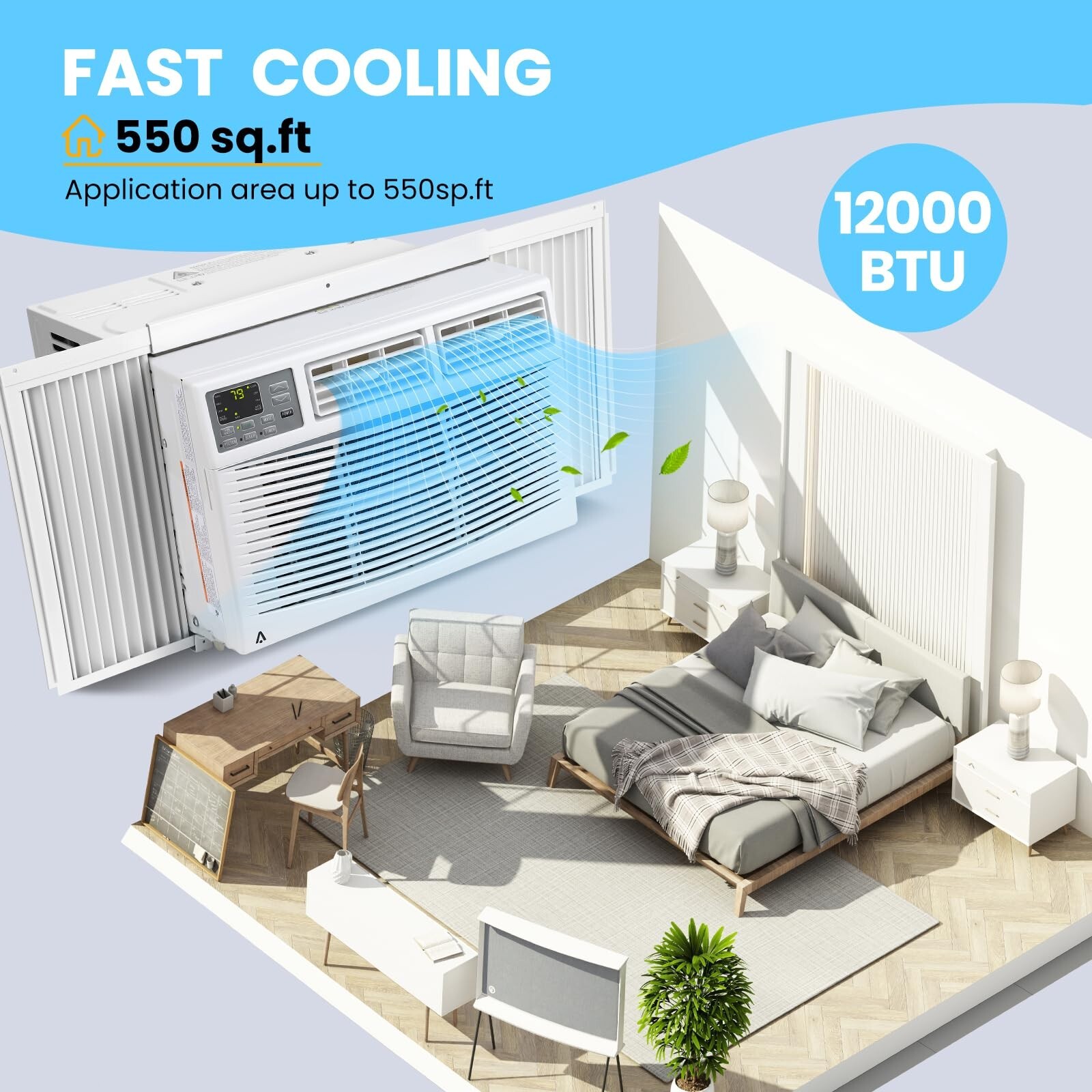 12000 BTU[WIFI APP Control]Window Air Conditioner Smart 6 Mode AC Unit w/Remote