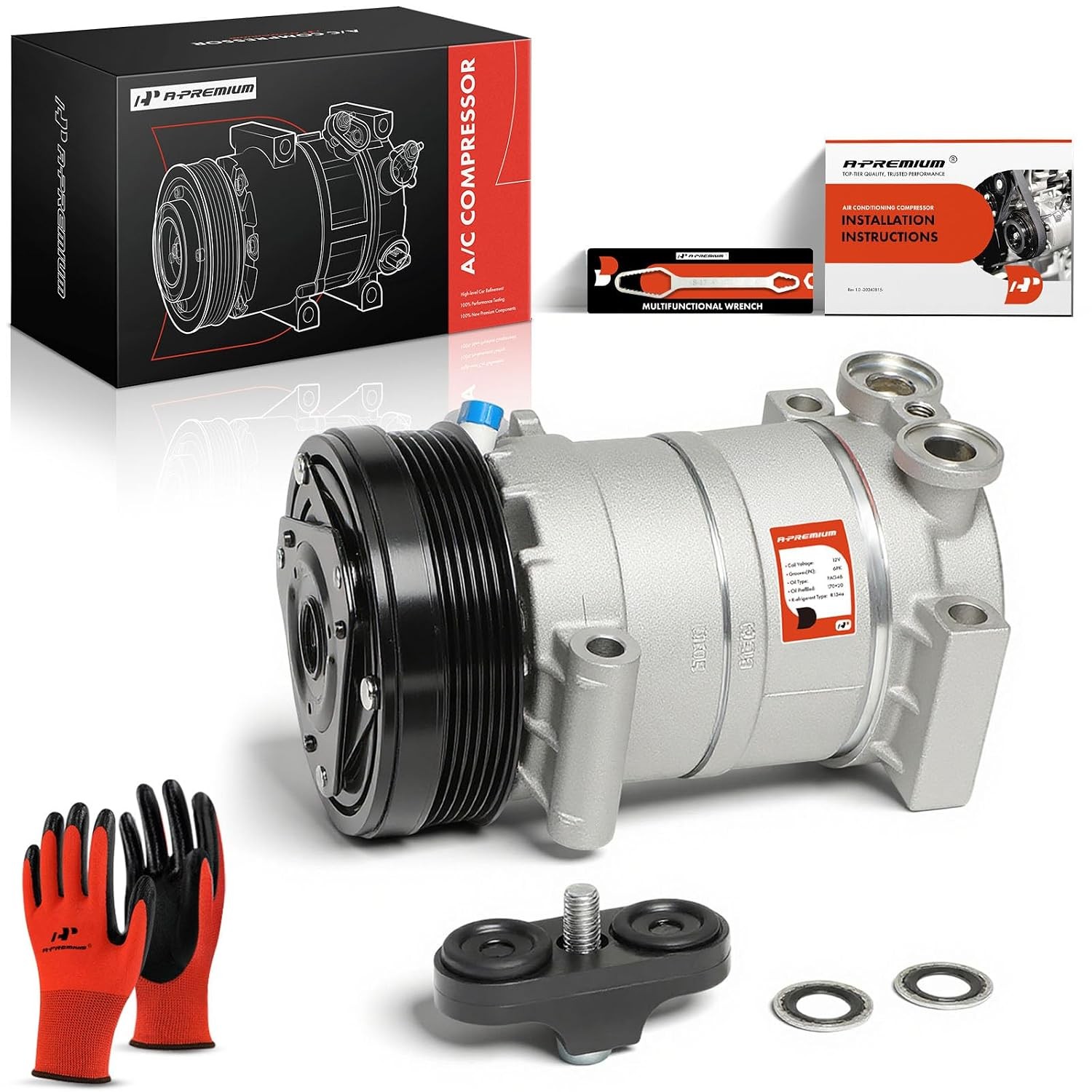 A-Premium Air Conditioner AC Compressor Replacement with Clutch 3/4