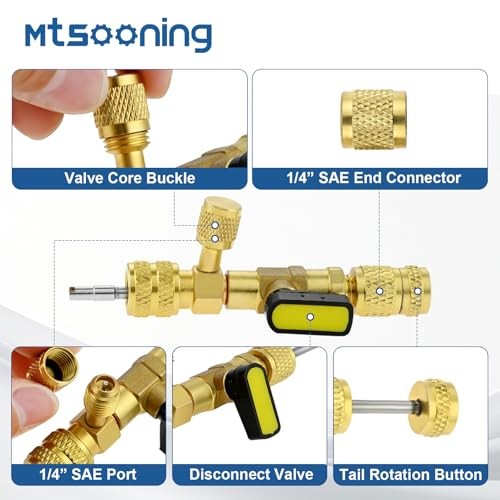 R12 R22 R410A Valve Core Remover Installer Kit,3PCS 45°Ball Valve Adapter |