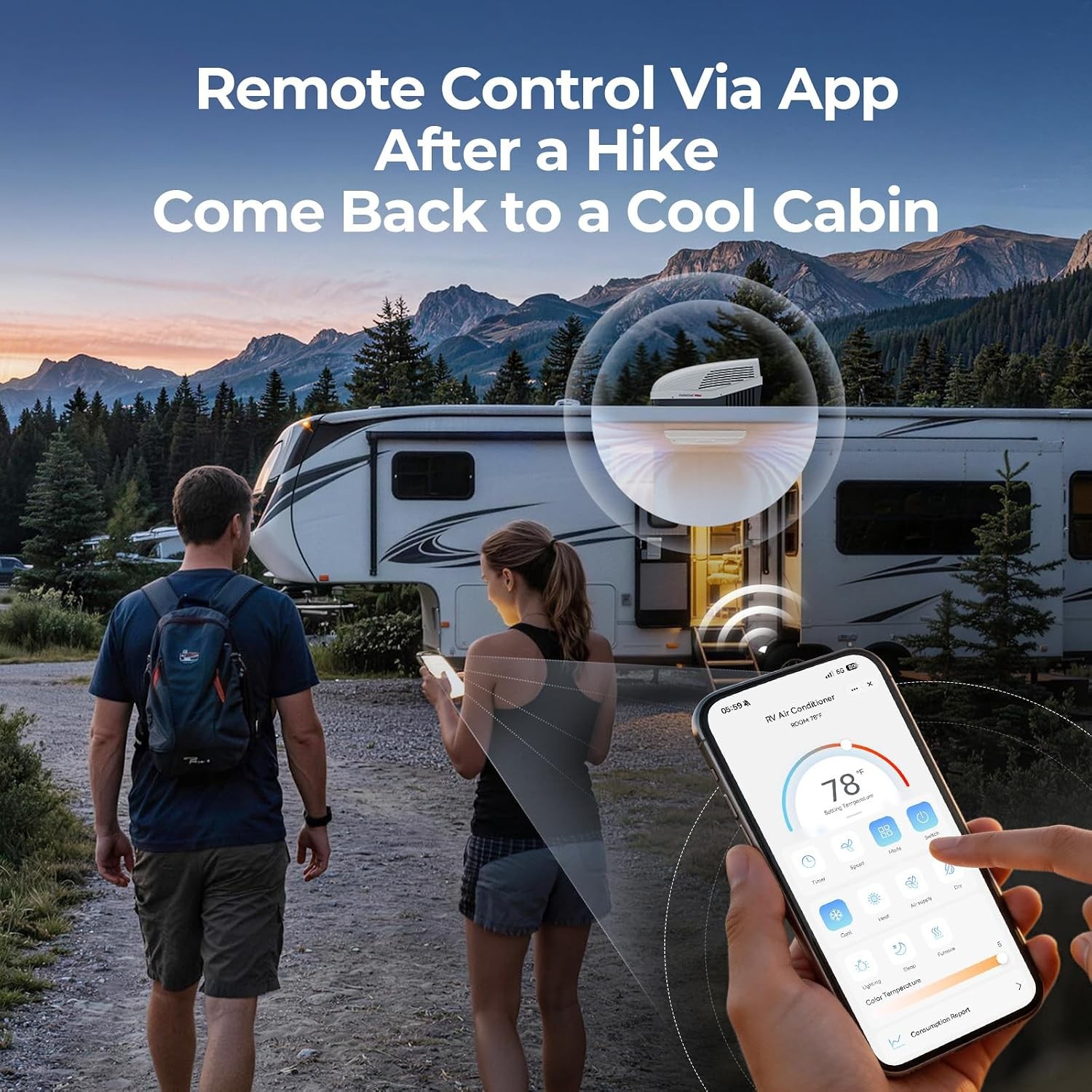 RV Rooftop Air Conditioner 18000 BTU w/Heat Pump for 28–36 ft RVs WiFi Enabled