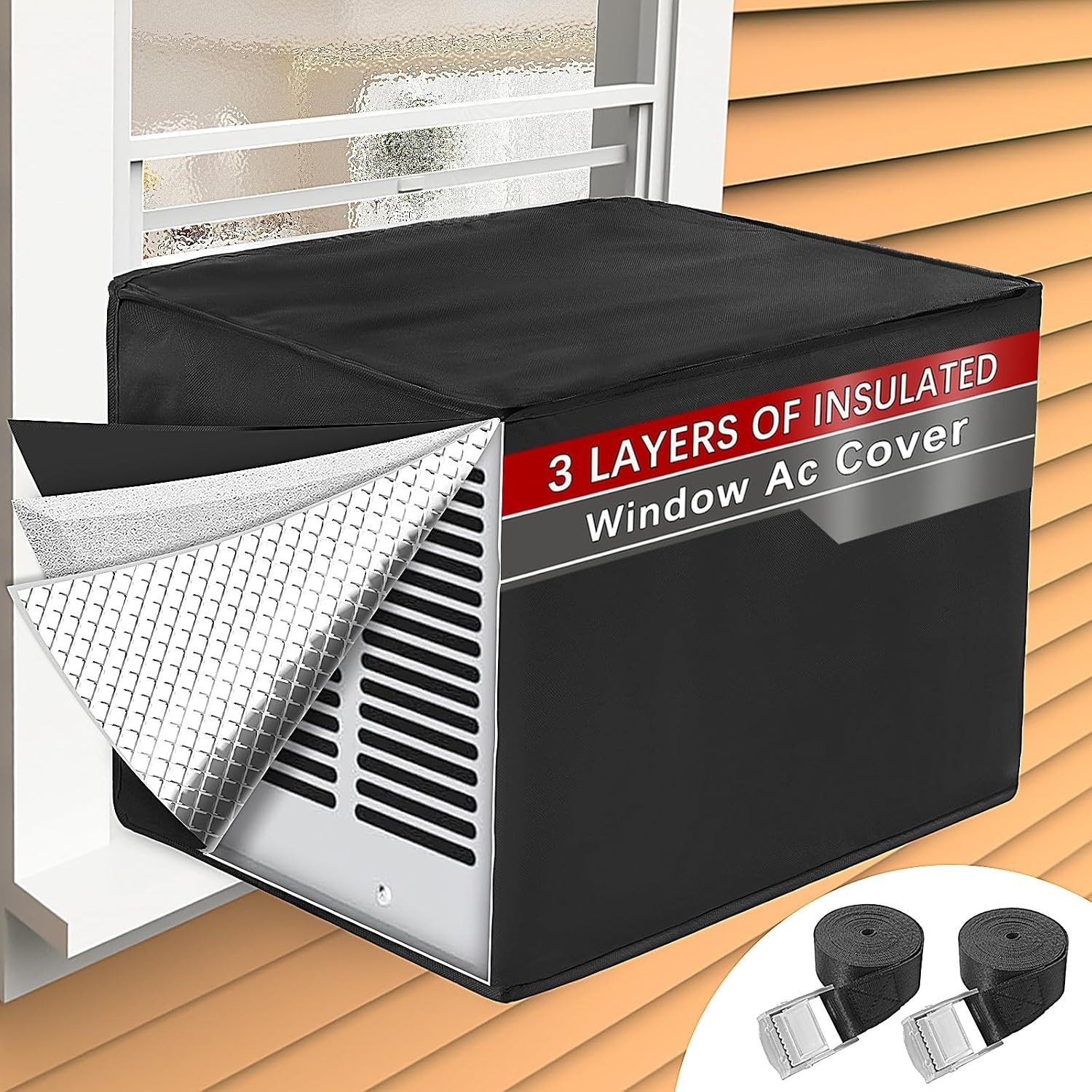 Window Air Conditioner Covers For Outside, 21&Prime;W X 15&Prime;H X 16&Prime;D, Black | 3-Layer W