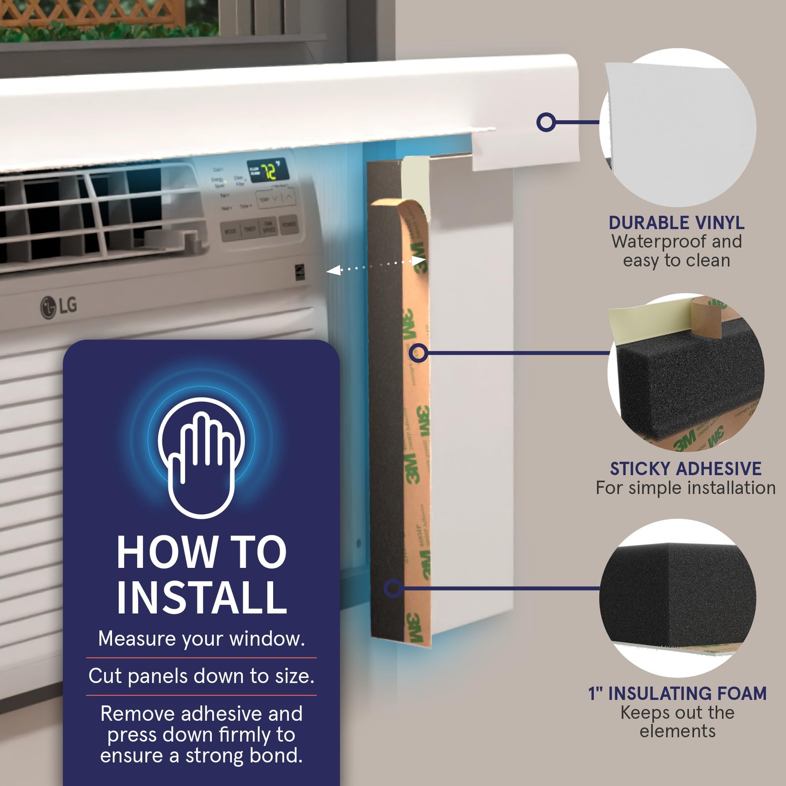 Breeze Stop Surround Insulation Side Panels Fits up to 36&Prime; Wide Window, White