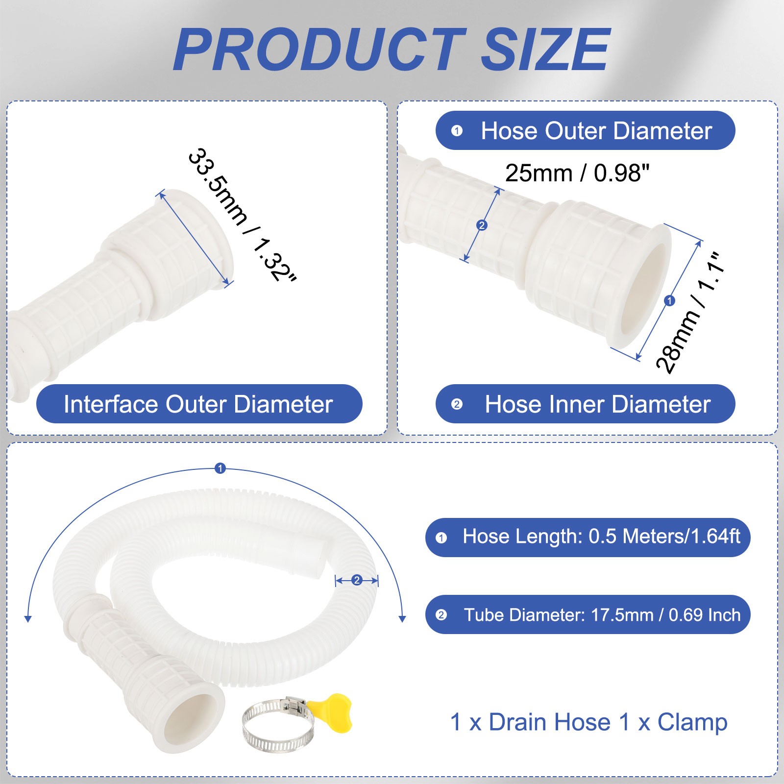 1.64ft Air Conditioner Drain Universal AC Drain Connector Hose with Clamp