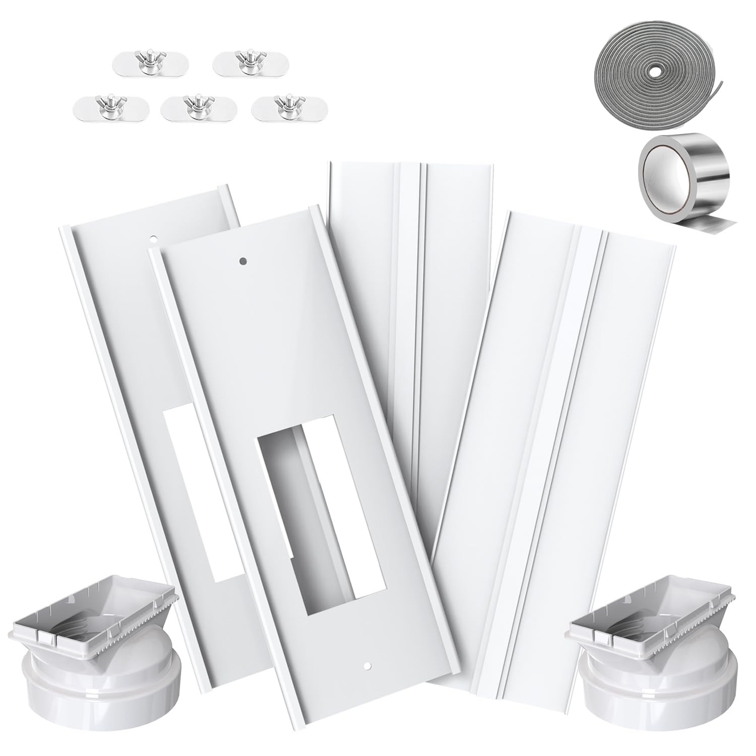 Dual Hose Portable Air Conditioner Window Vent Kit 26-62&Prime; Adjustable with 2 Univ